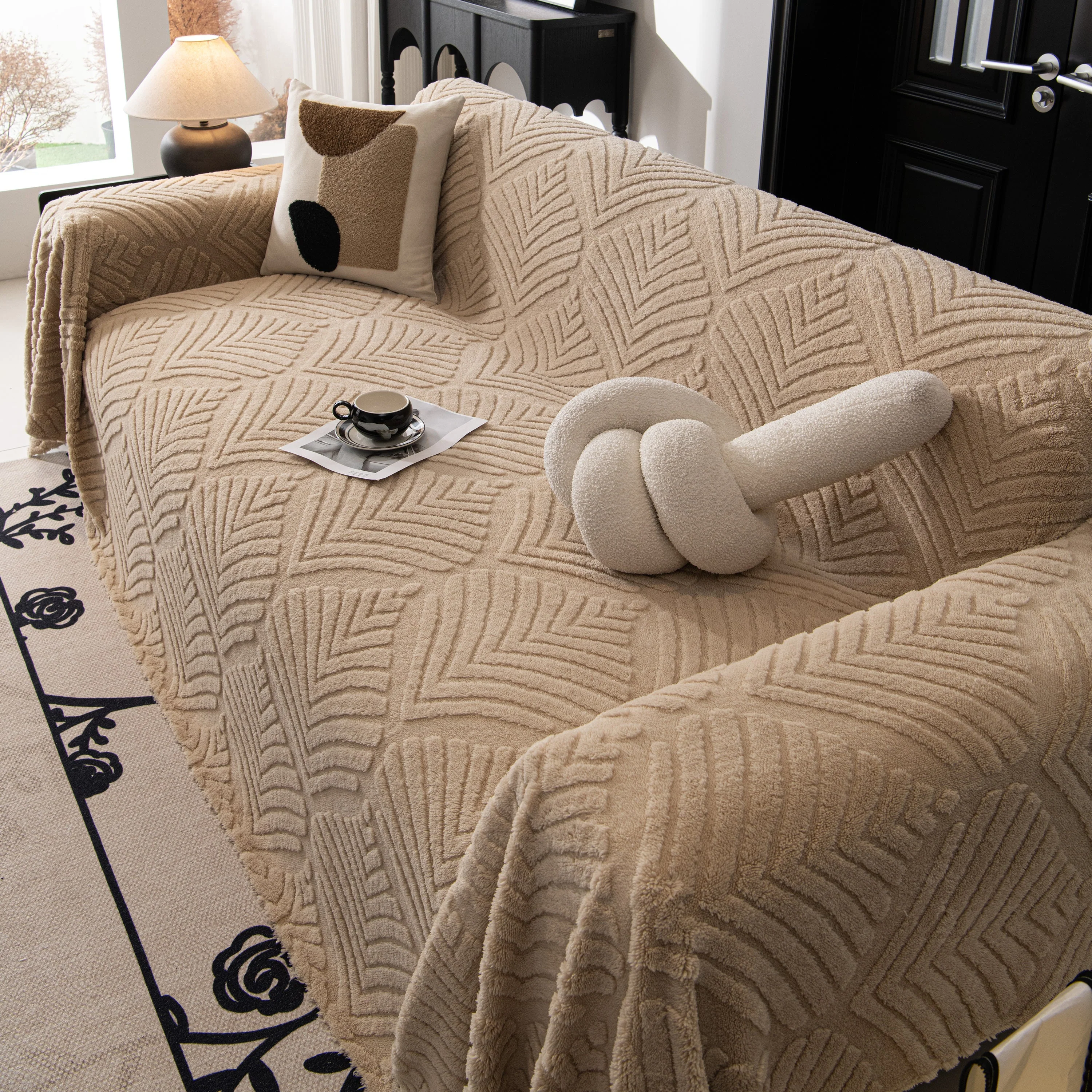 Winter Soft Plush Fleece Sofa Blanket Leaves Jacquard Couch Covers for Couches - Image 64