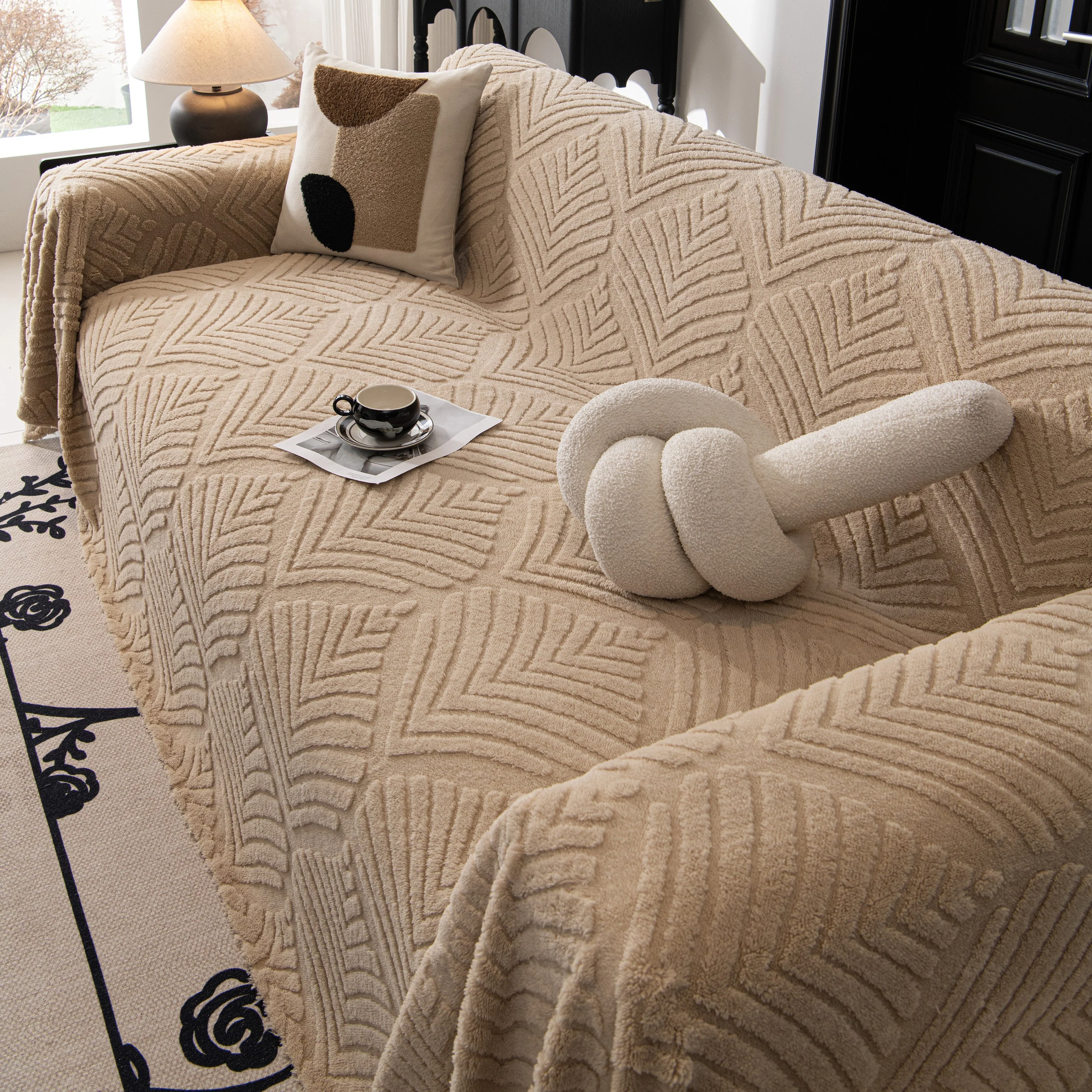 Winter Soft Plush Fleece Sofa Blanket Leaves Jacquard Couch Covers for Couches - Image 65