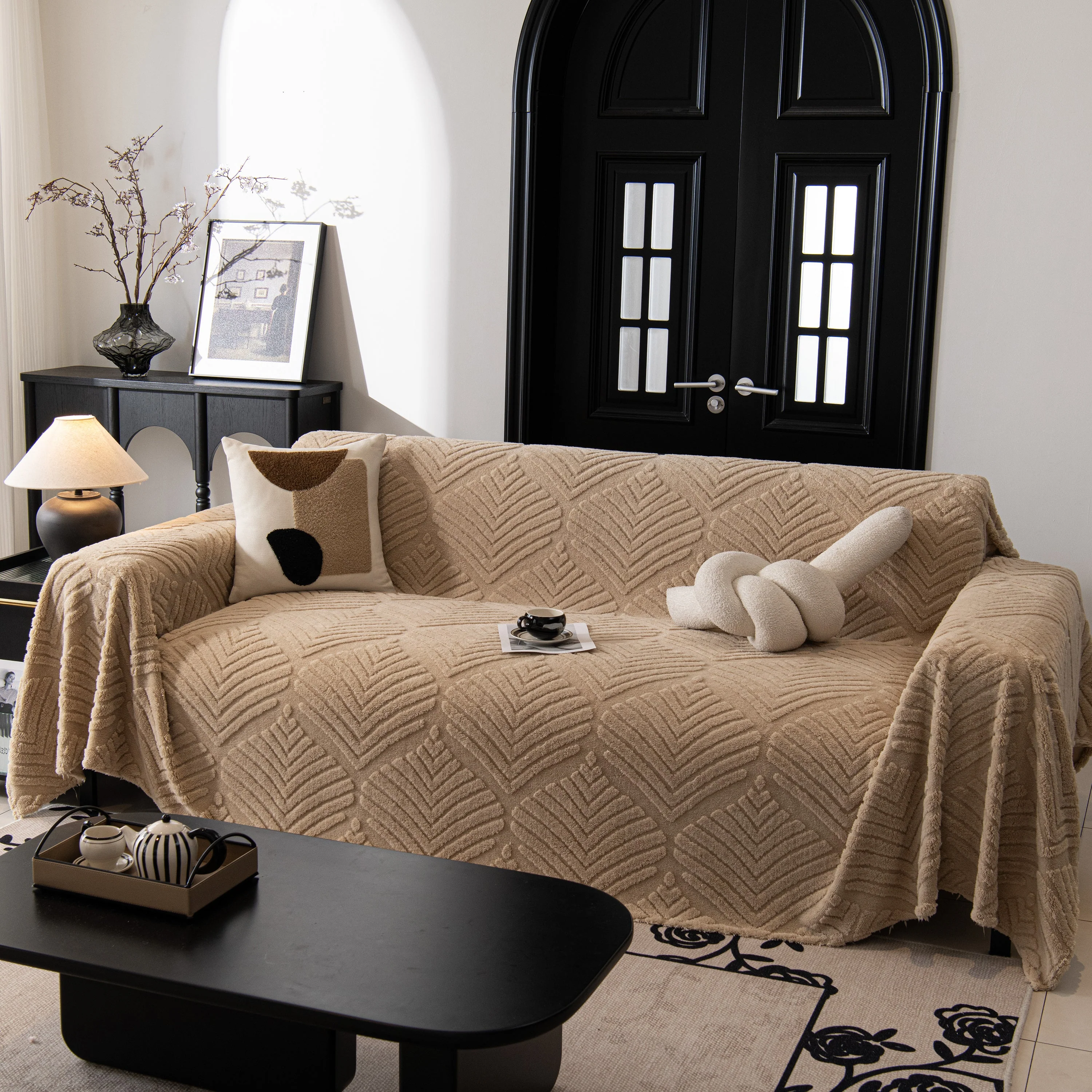 Winter Soft Plush Fleece Sofa Blanket Leaves Jacquard Couch Covers for Couches - Image 66
