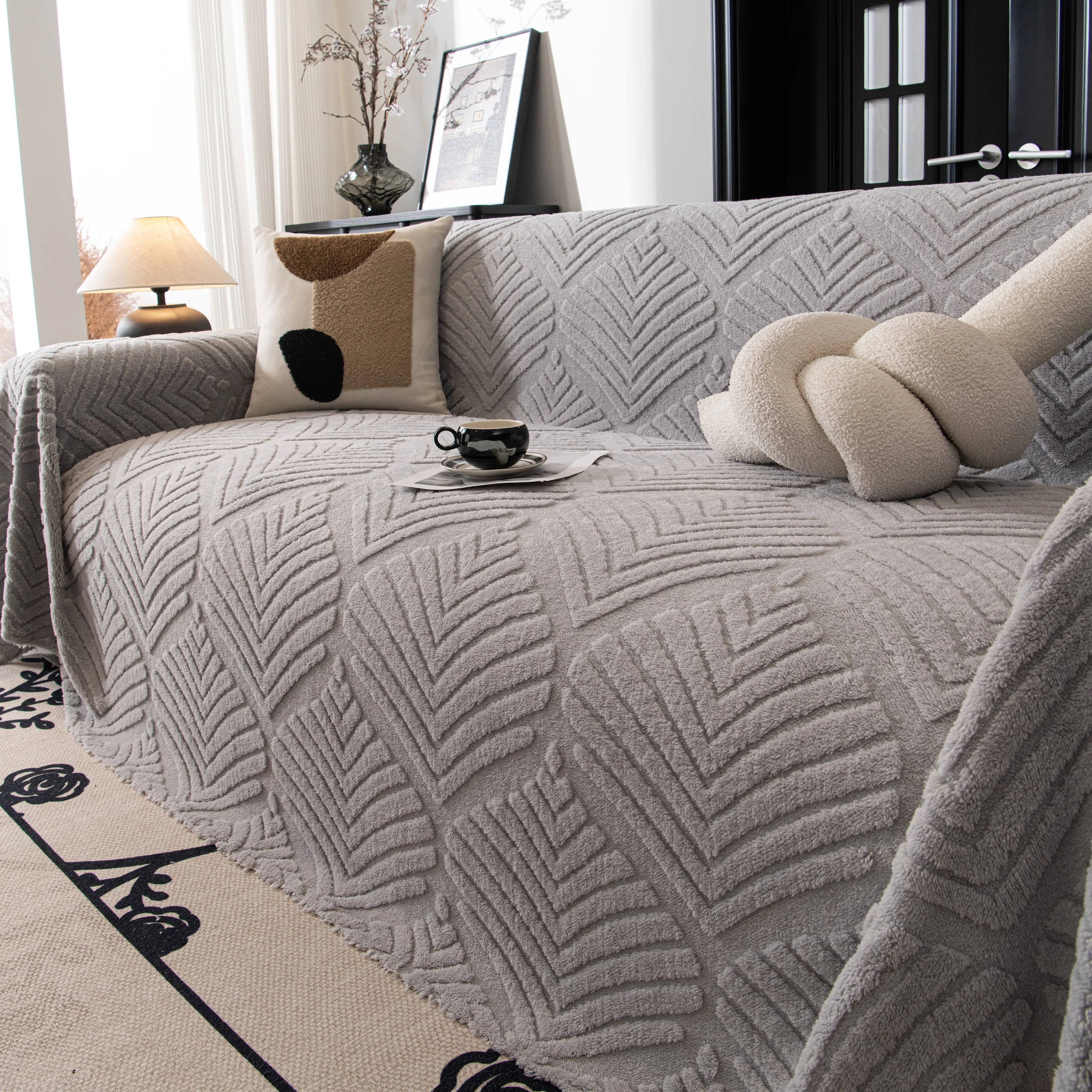 Winter Soft Plush Fleece Sofa Blanket Leaves Jacquard Couch Covers for Couches - Image 71