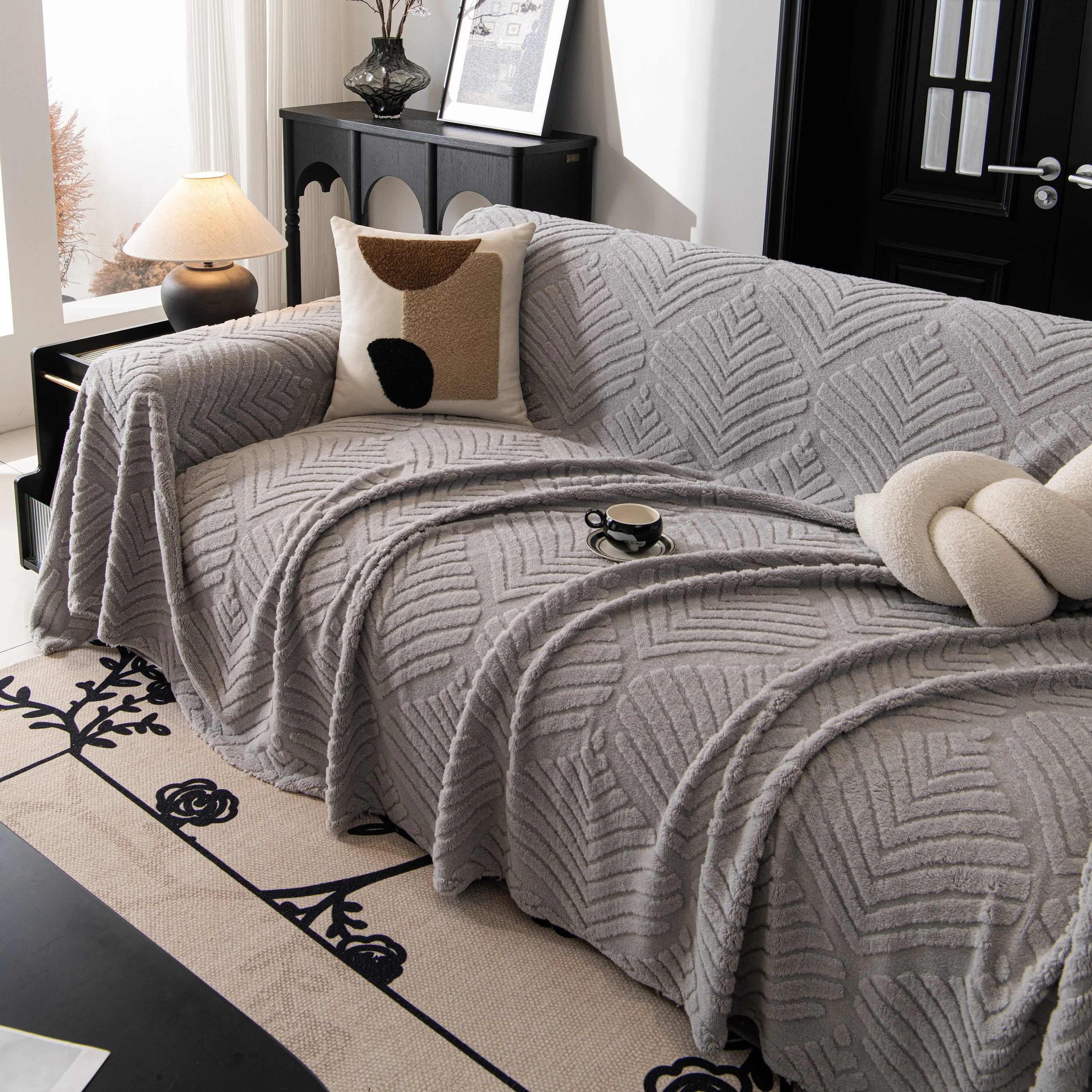 Winter Soft Plush Fleece Sofa Blanket Leaves Jacquard Couch Covers for Couches - Image 74