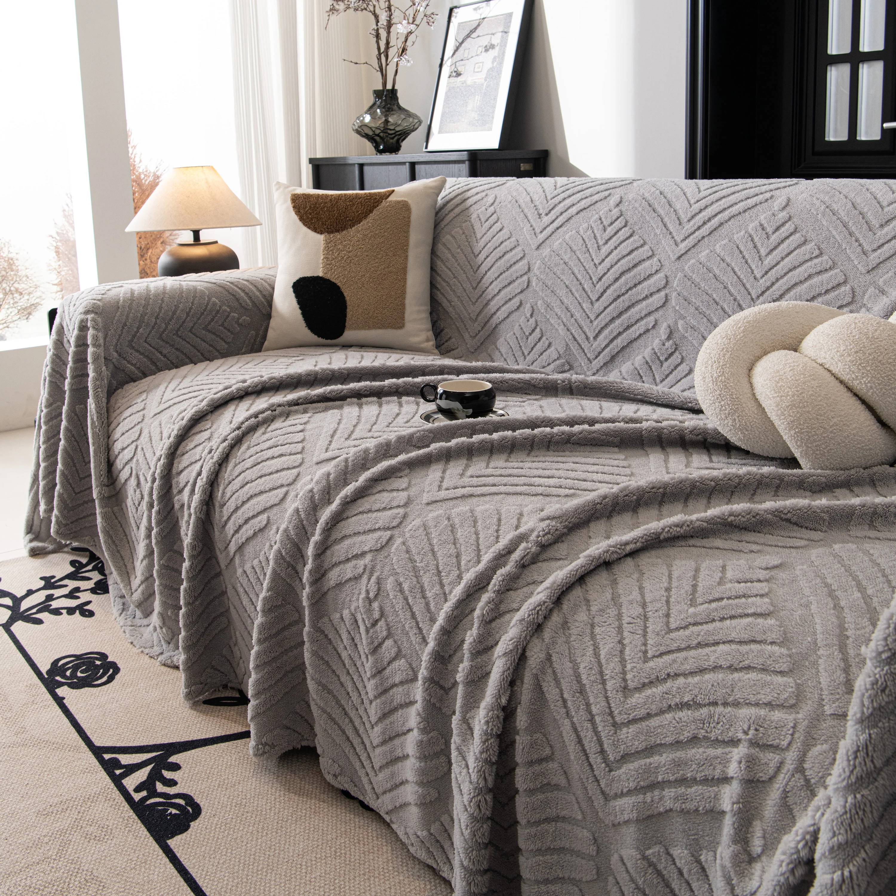 Winter Soft Plush Fleece Sofa Blanket Leaves Jacquard Couch Covers for Couches - Image 75