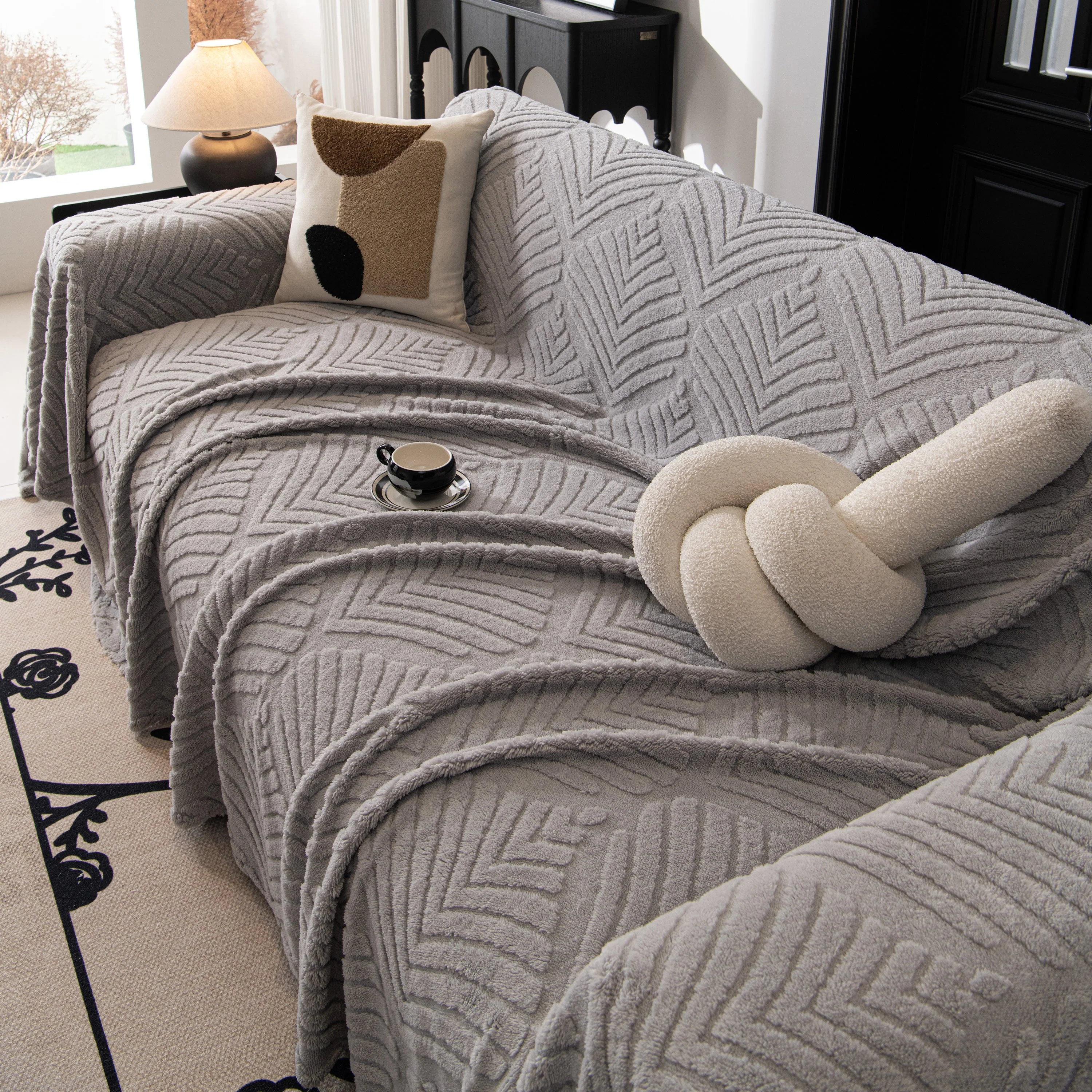 Winter Soft Plush Fleece Sofa Blanket Leaves Jacquard Couch Covers for Couches - Image 76