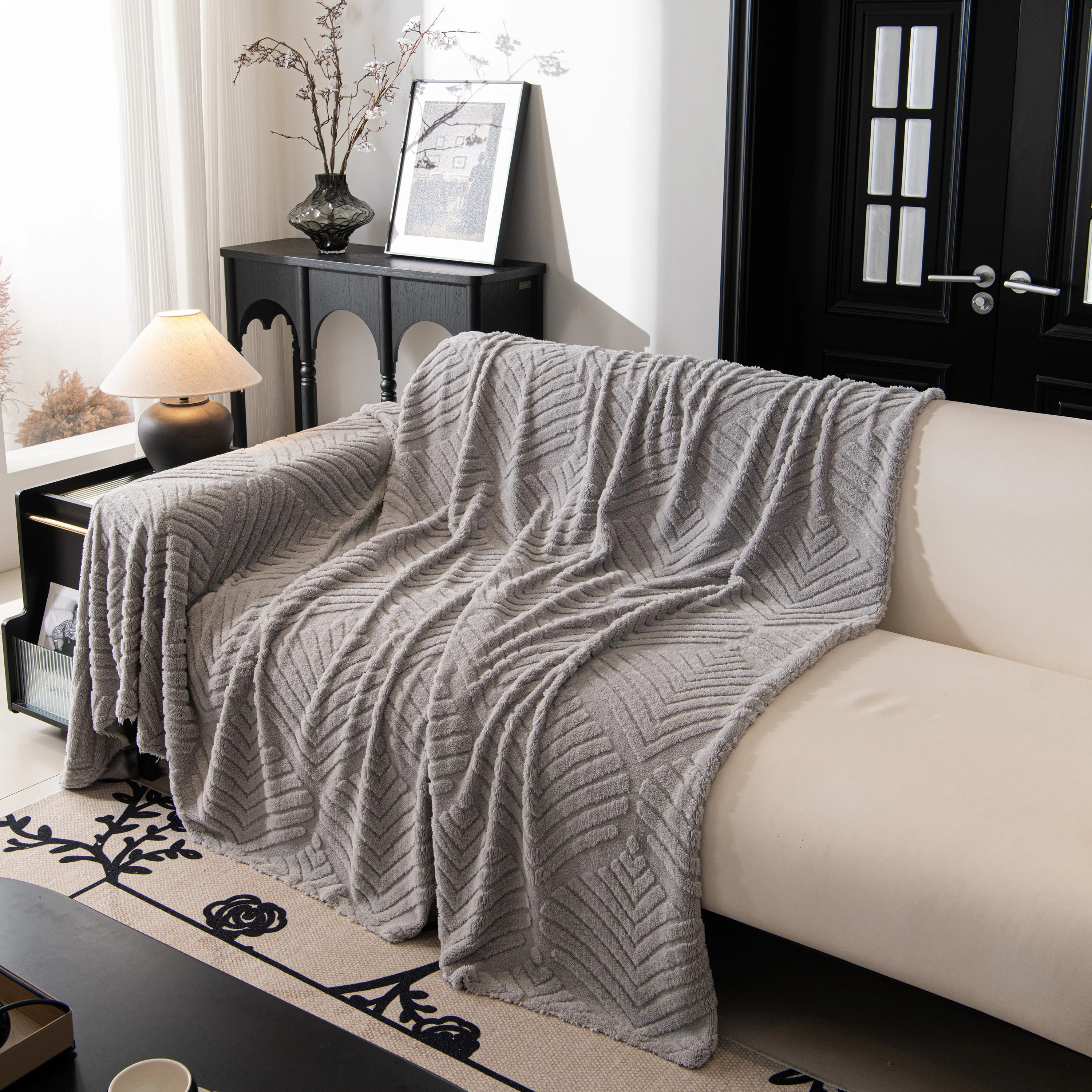 Winter Soft Plush Fleece Sofa Blanket Leaves Jacquard Couch Covers for Couches - Image 77