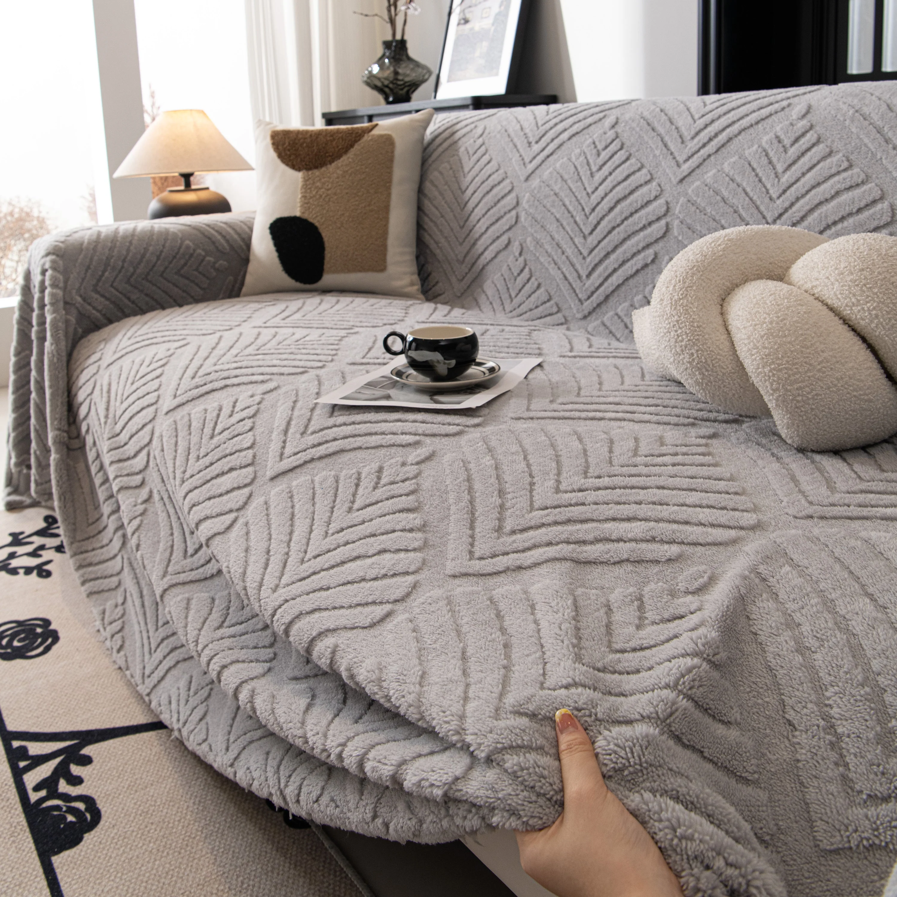 Winter Soft Plush Fleece Sofa Blanket Leaves Jacquard Couch Covers for Couches - Image 78