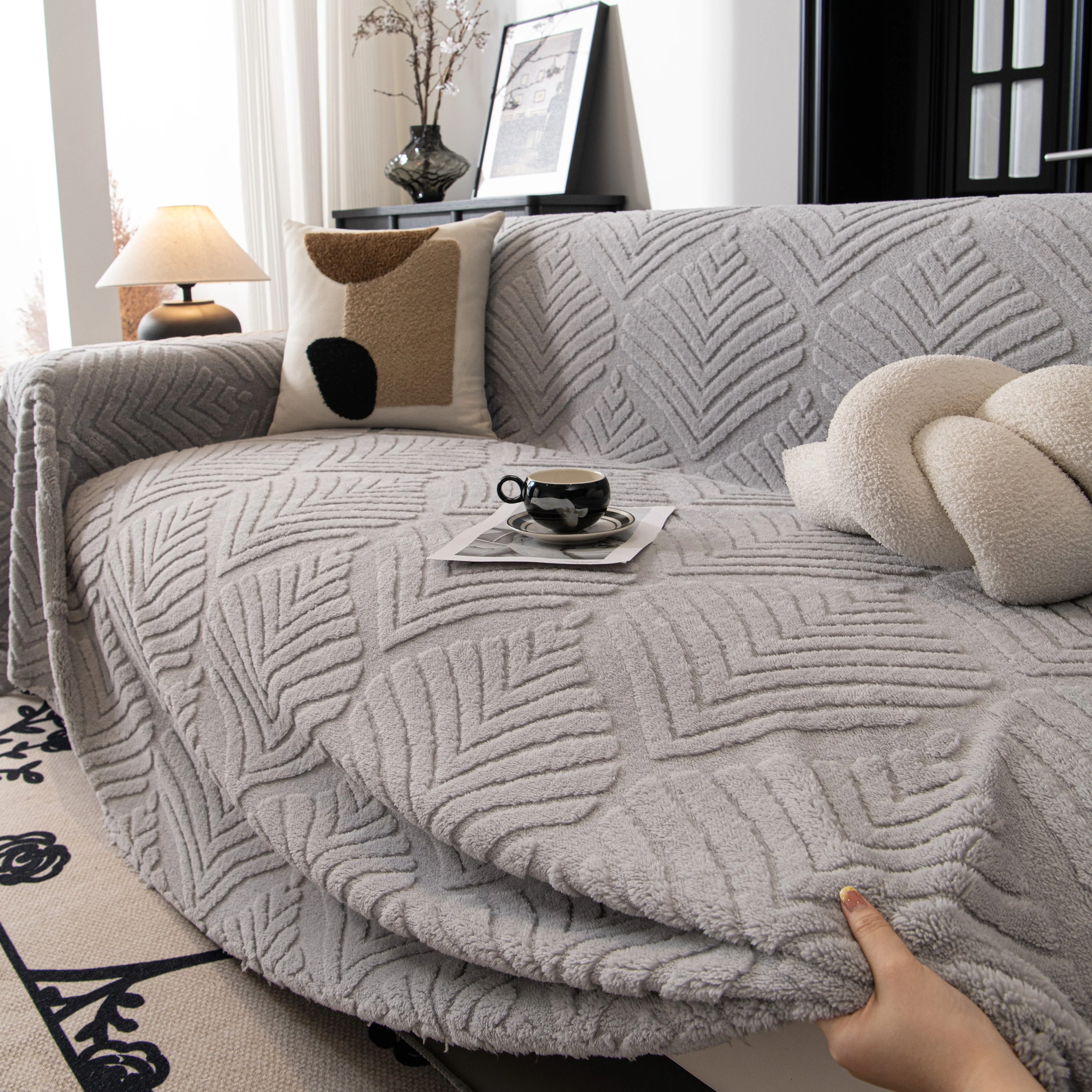 Winter Soft Plush Fleece Sofa Blanket Leaves Jacquard Couch Covers for Couches - Image 79