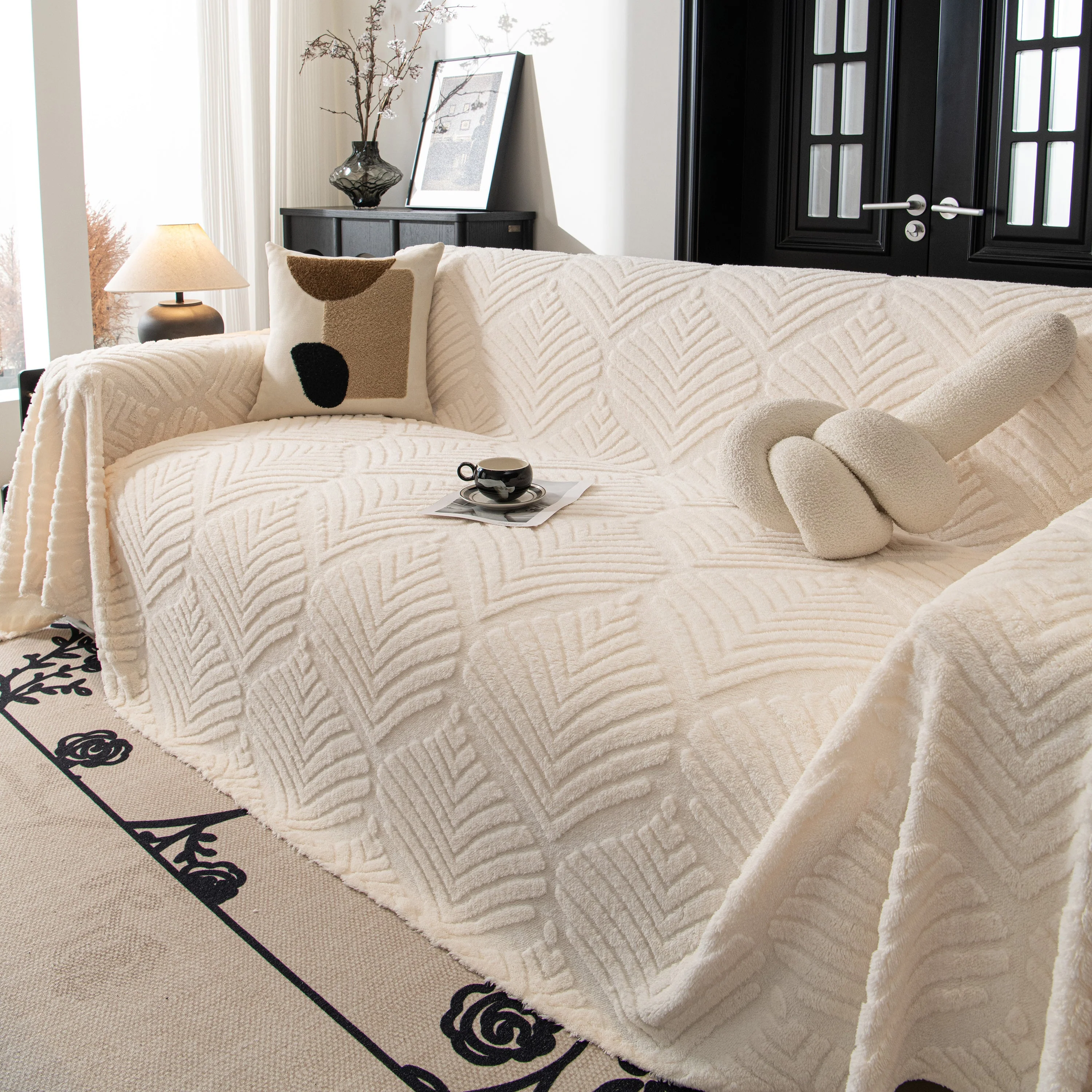 Winter Soft Plush Fleece Sofa Blanket Leaves Jacquard Couch Covers for Couches - Image 8