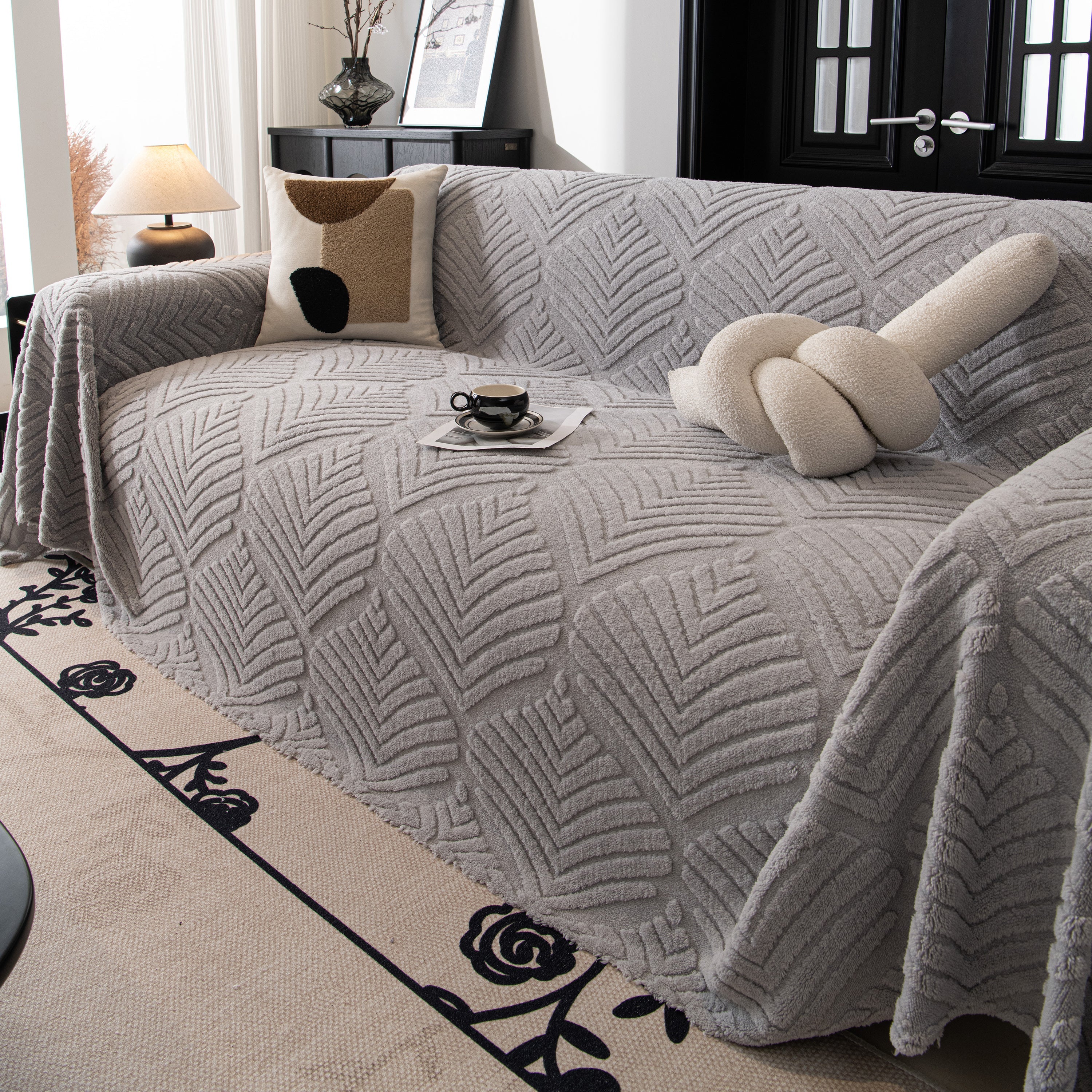Winter Soft Plush Fleece Sofa Blanket Leaves Jacquard Couch Covers for Couches - Image 80
