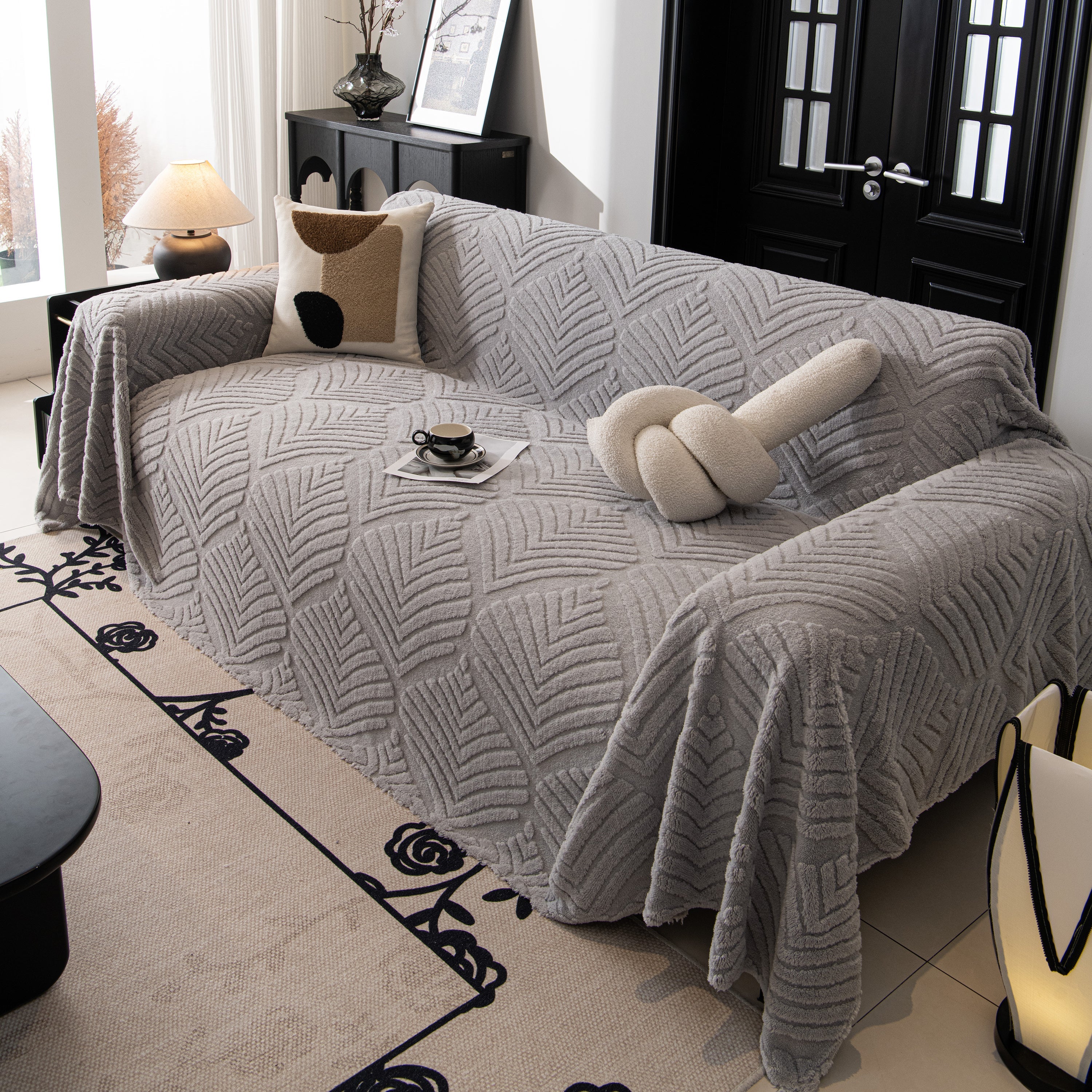 Winter Soft Plush Fleece Sofa Blanket Leaves Jacquard Couch Covers for Couches - Image 81