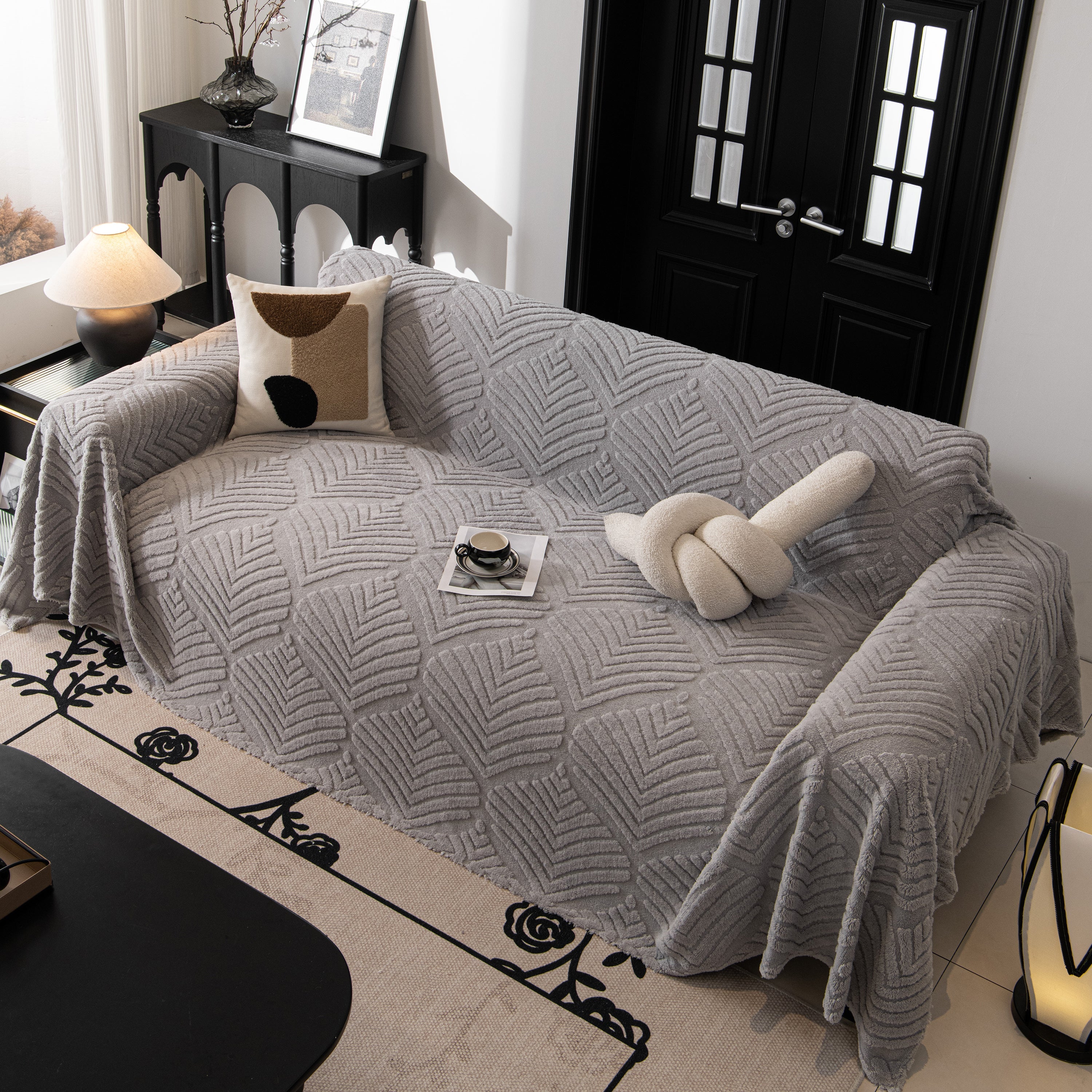 Winter Soft Plush Fleece Sofa Blanket Leaves Jacquard Couch Covers for Couches - Image 82