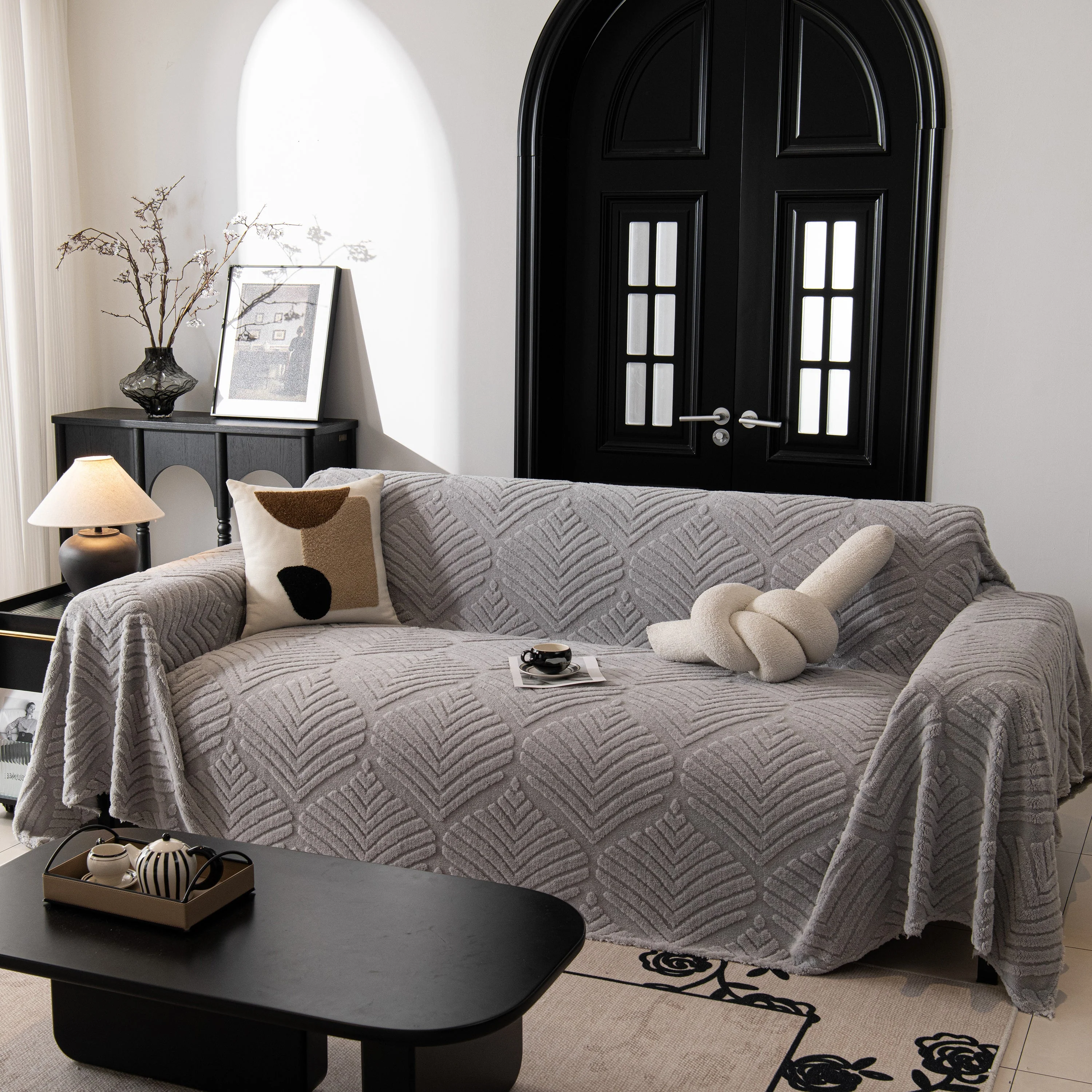 Winter Soft Plush Fleece Sofa Blanket Leaves Jacquard Couch Covers for Couches - Image 83