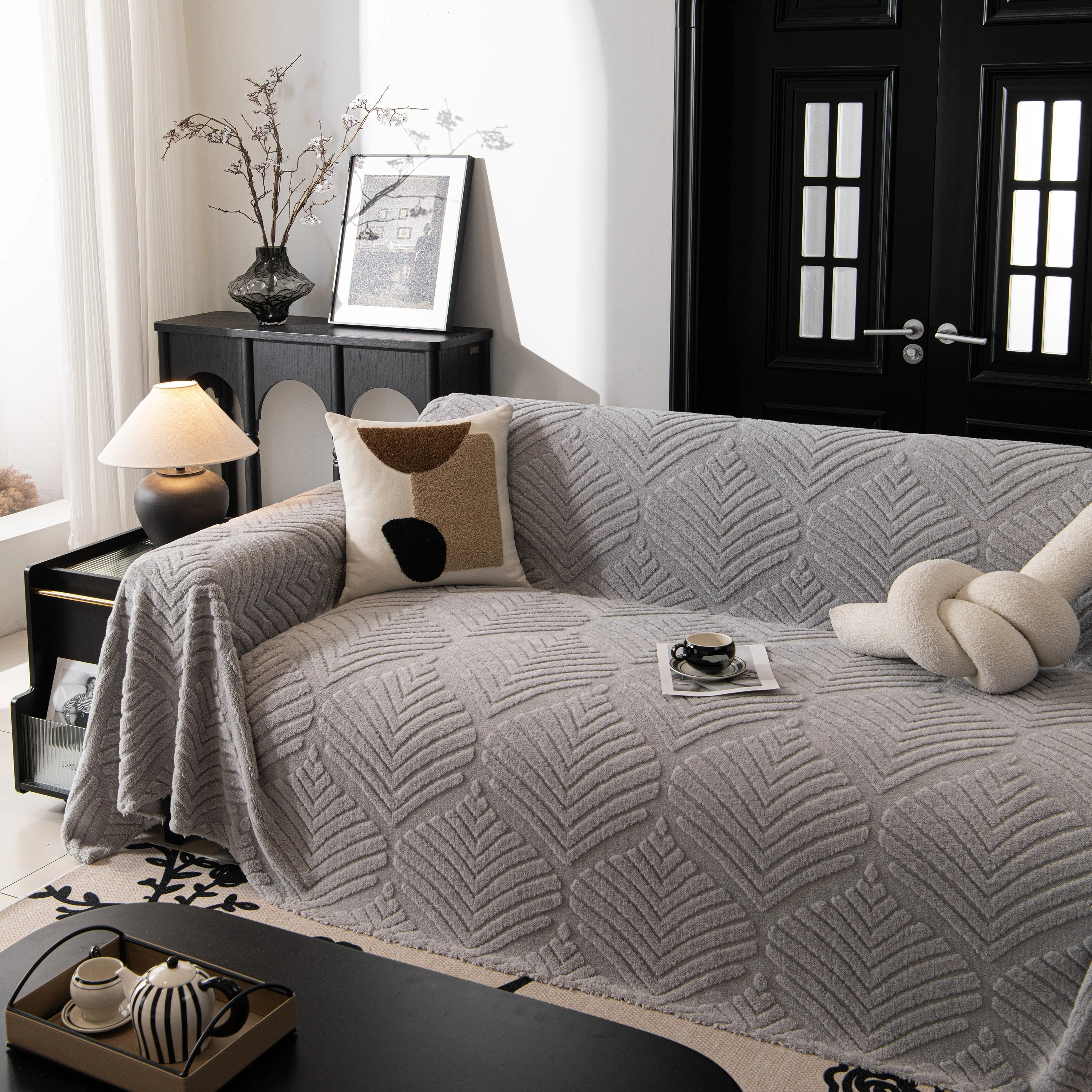 Winter Soft Plush Fleece Sofa Blanket Leaves Jacquard Couch Covers for Couches - Image 85