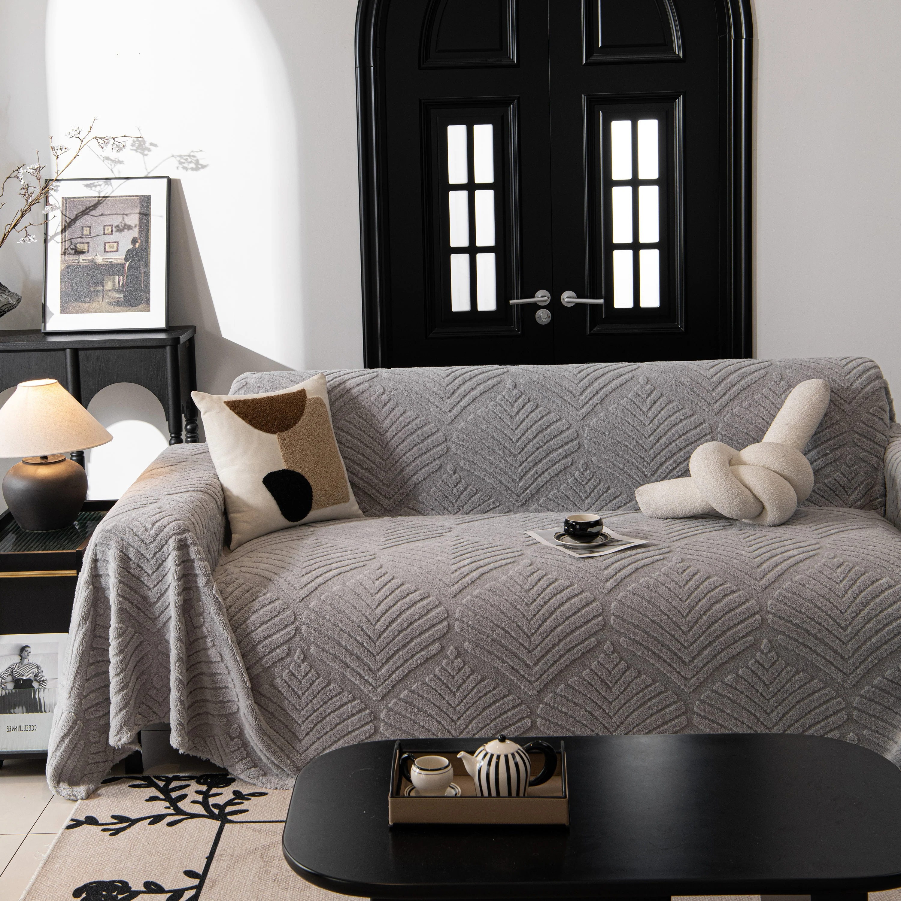 Winter Soft Plush Fleece Sofa Blanket Leaves Jacquard Couch Covers for Couches - Image 86