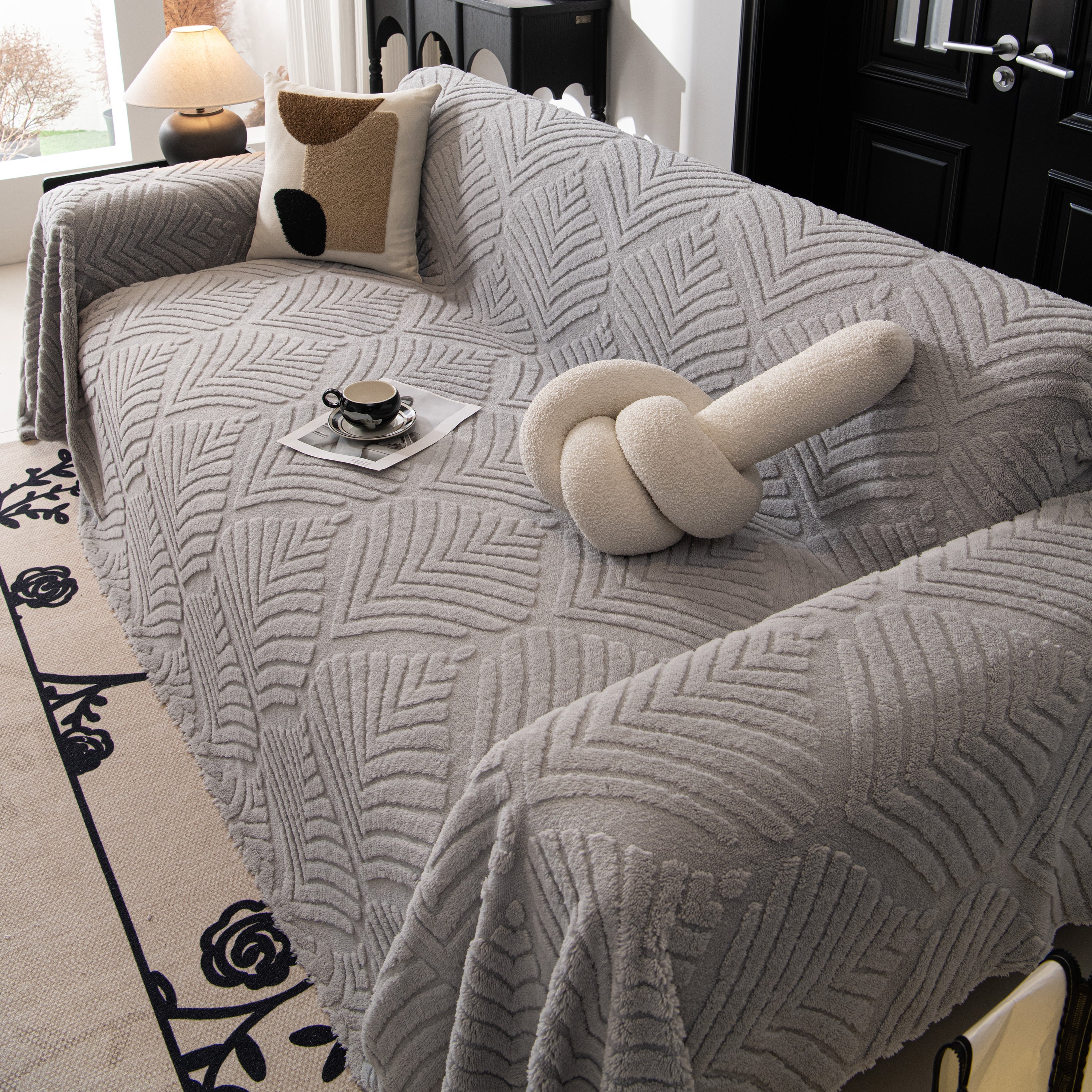 Winter Soft Plush Fleece Sofa Blanket Leaves Jacquard Couch Covers for Couches - Image 88