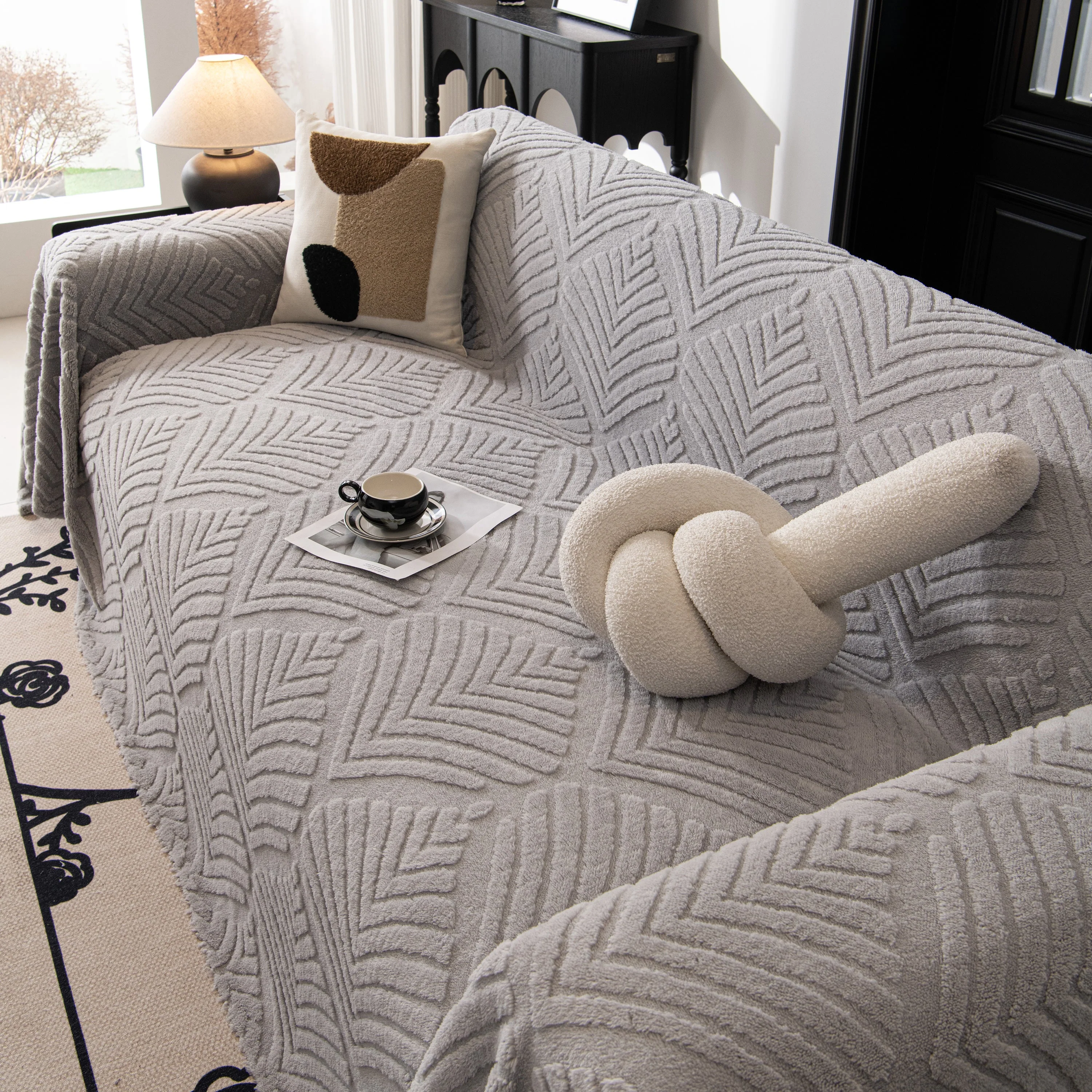 Winter Soft Plush Fleece Sofa Blanket Leaves Jacquard Couch Covers for Couches - Image 89