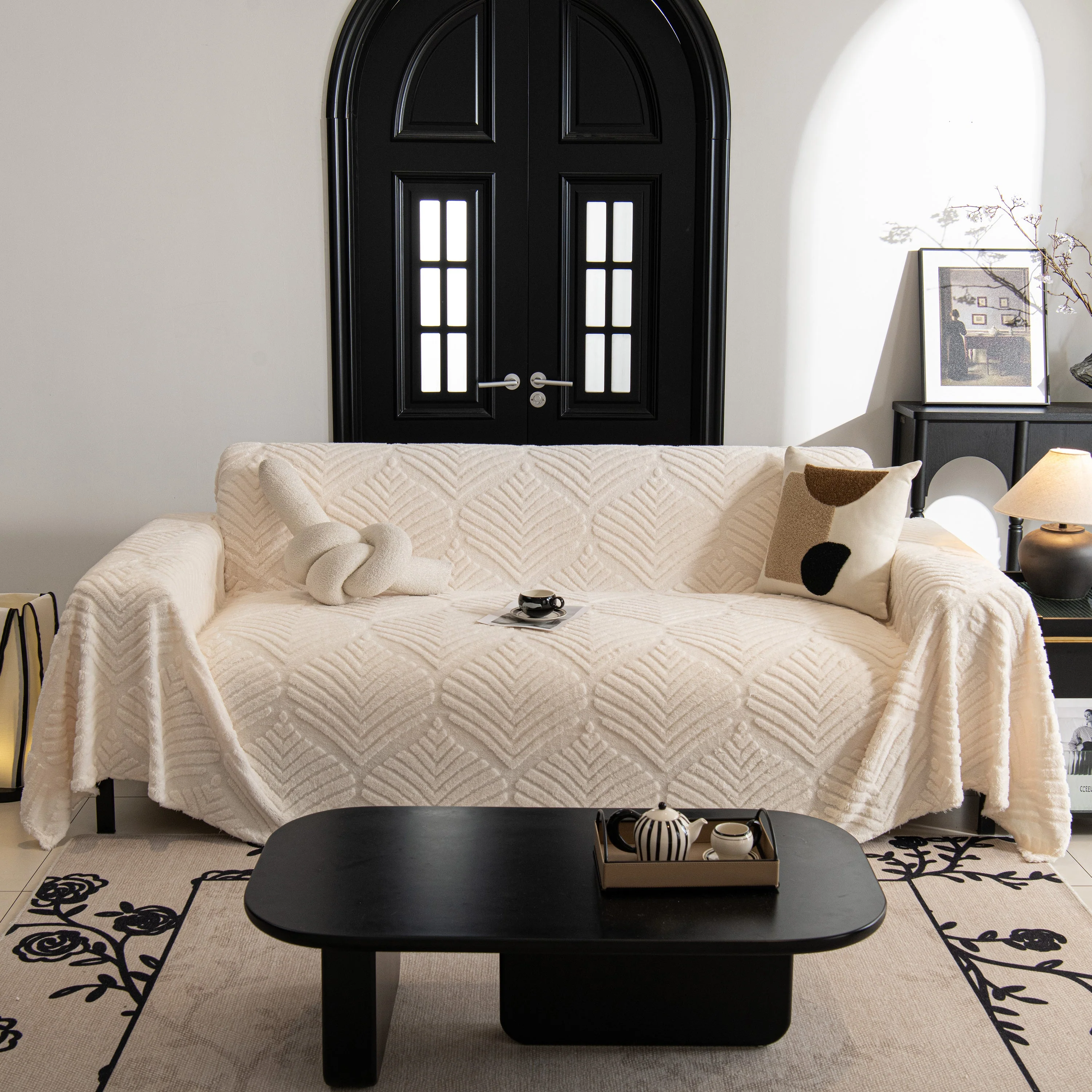 Winter Soft Plush Fleece Sofa Blanket Leaves Jacquard Couch Covers for Couches - Image 9