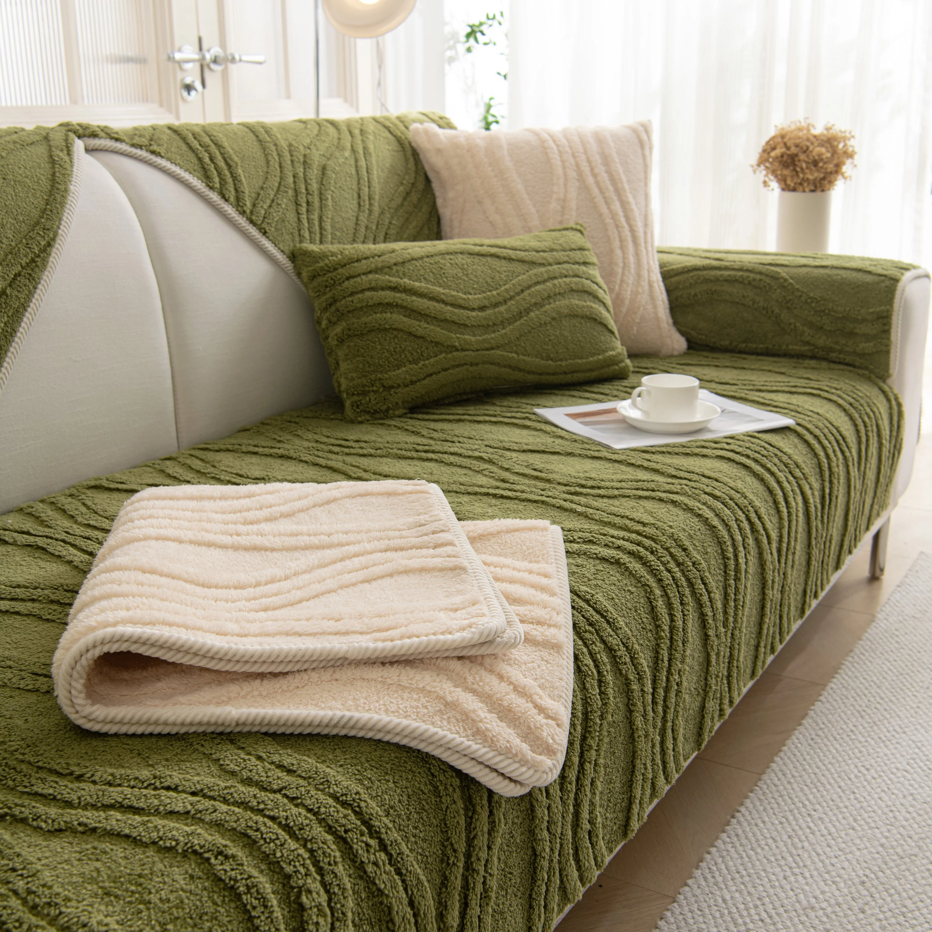 Winter Thickened Non-slip Blanket, Three-Dimensional Embossed Cotton Velvet Sofa Cover - Image 111