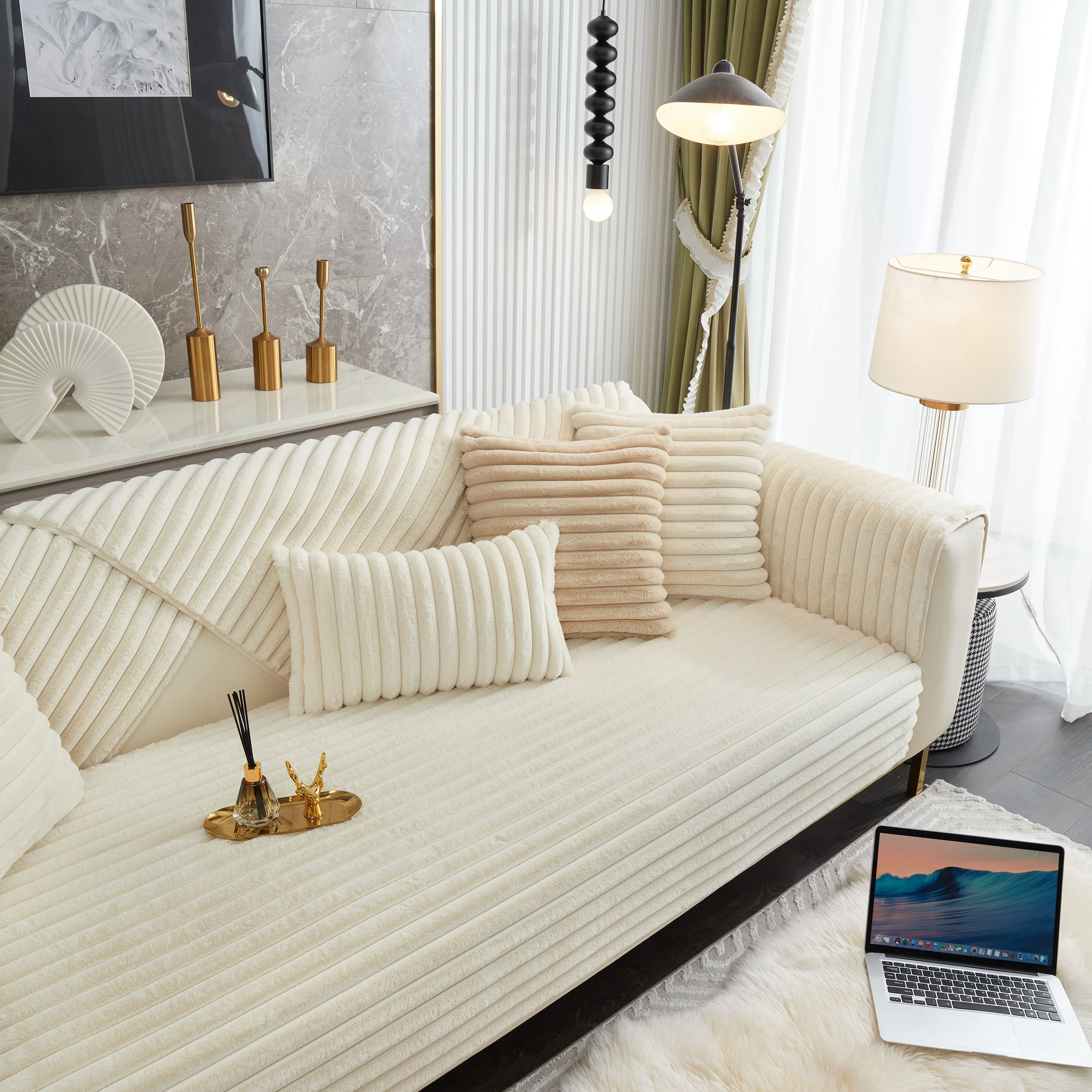 Winter Thickened Rabbit Plush Non-slip Sofa Cushion, Faux Fur Fluffy Furniture Protector - Image 14