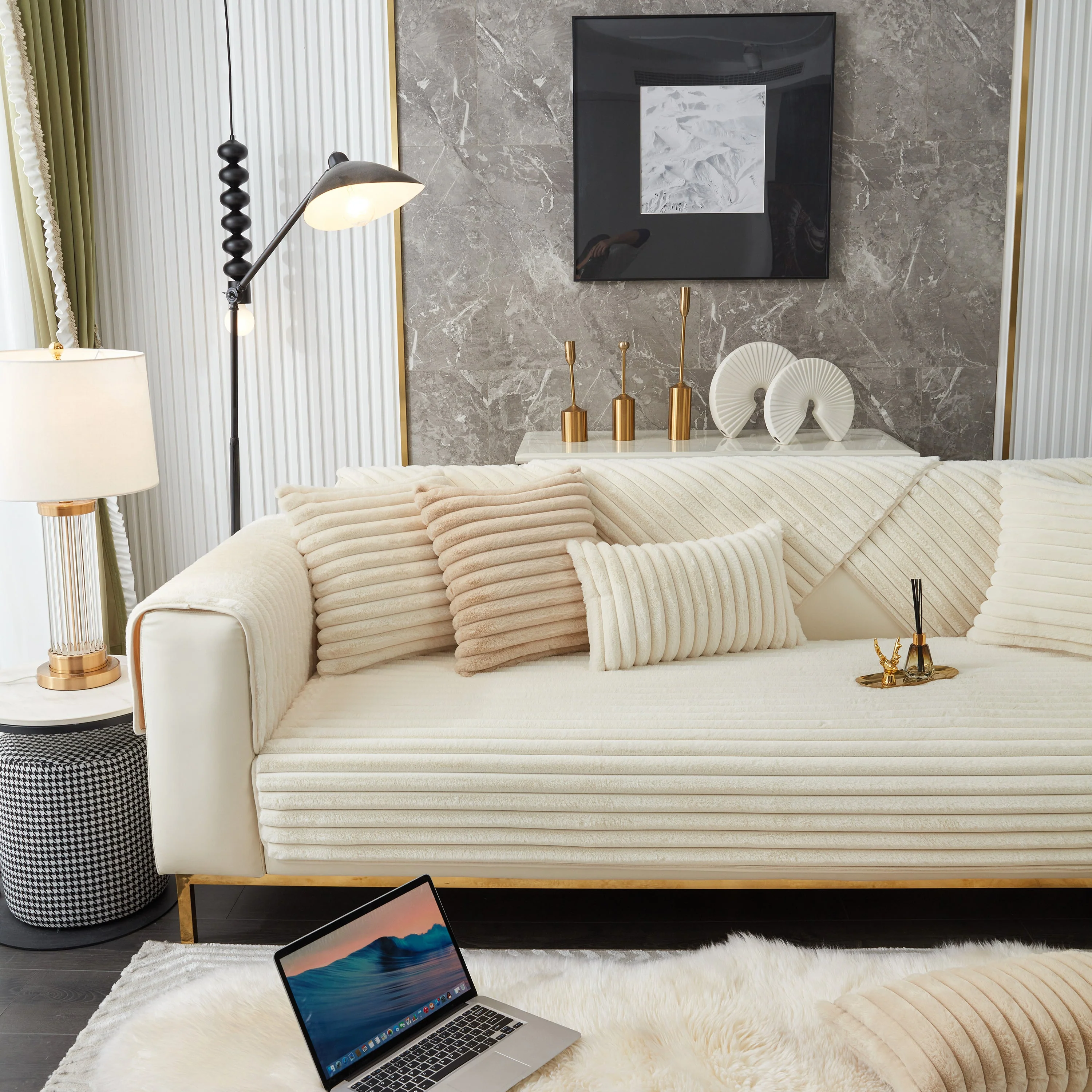 Winter Thickened Rabbit Plush Non-slip Sofa Cushion, Faux Fur Fluffy Furniture Protector - Image 15