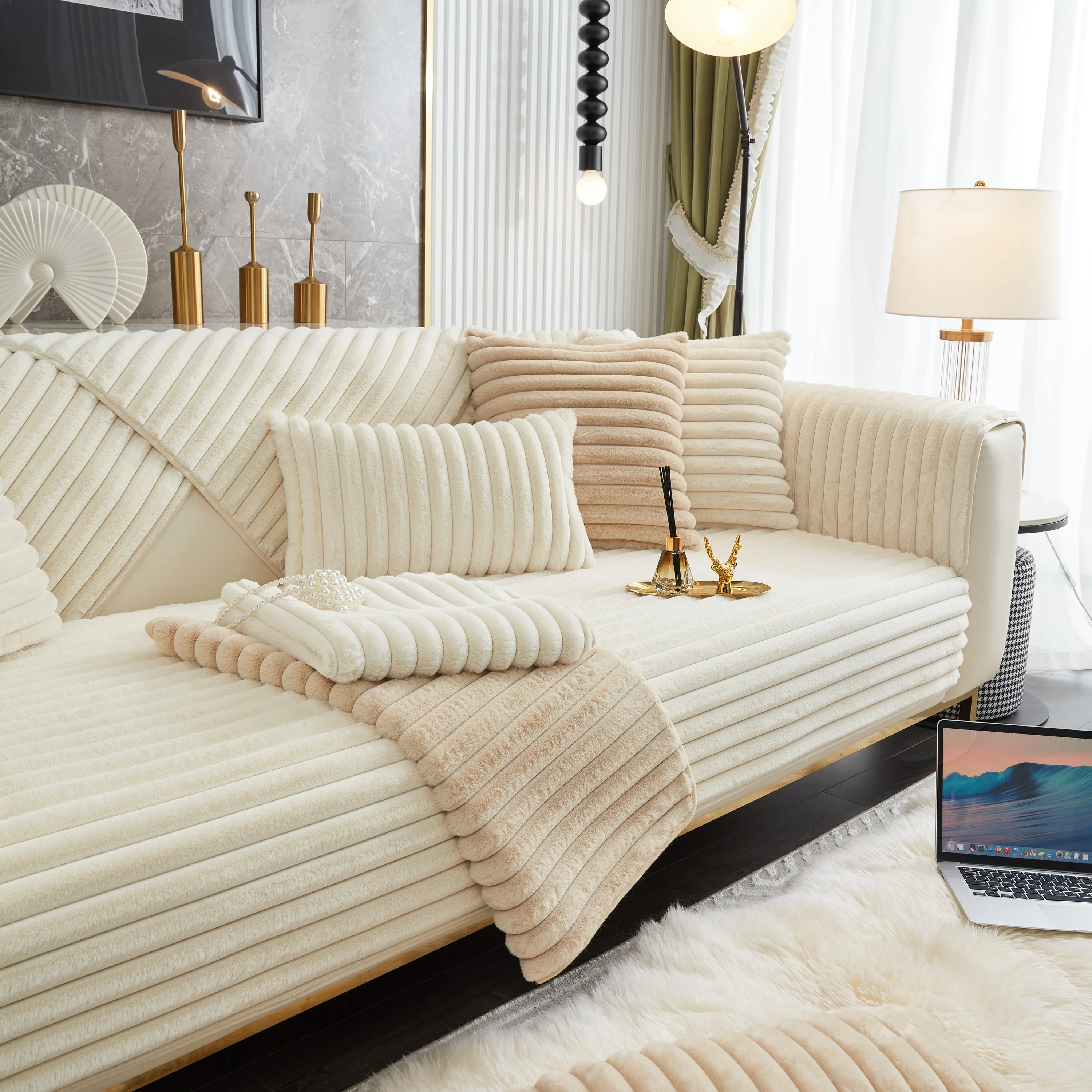 Winter Thickened Rabbit Plush Non-slip Sofa Cushion, Faux Fur Fluffy Furniture Protector - Image 17