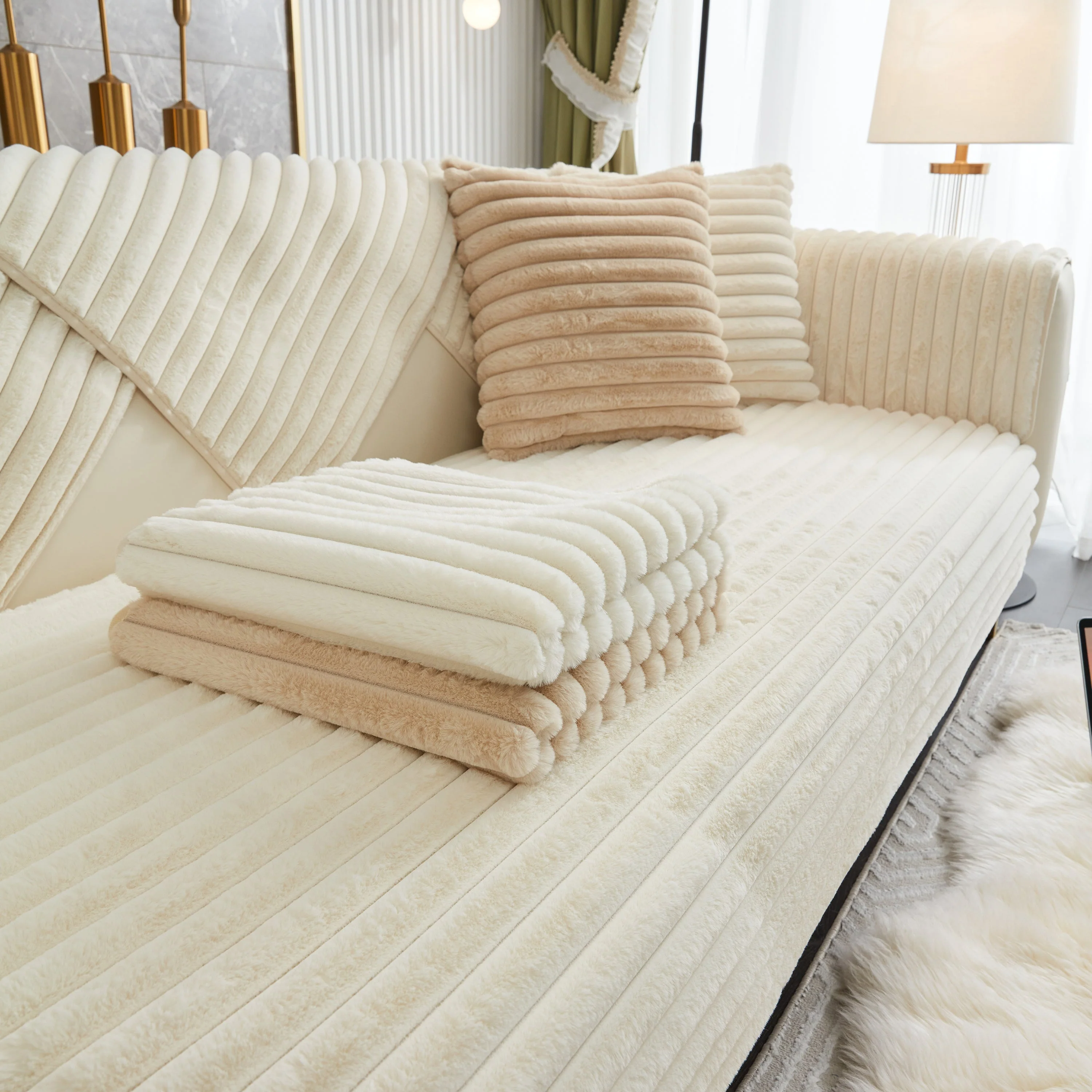 Winter Thickened Rabbit Plush Non-slip Sofa Cushion, Faux Fur Fluffy Furniture Protector - Image 25