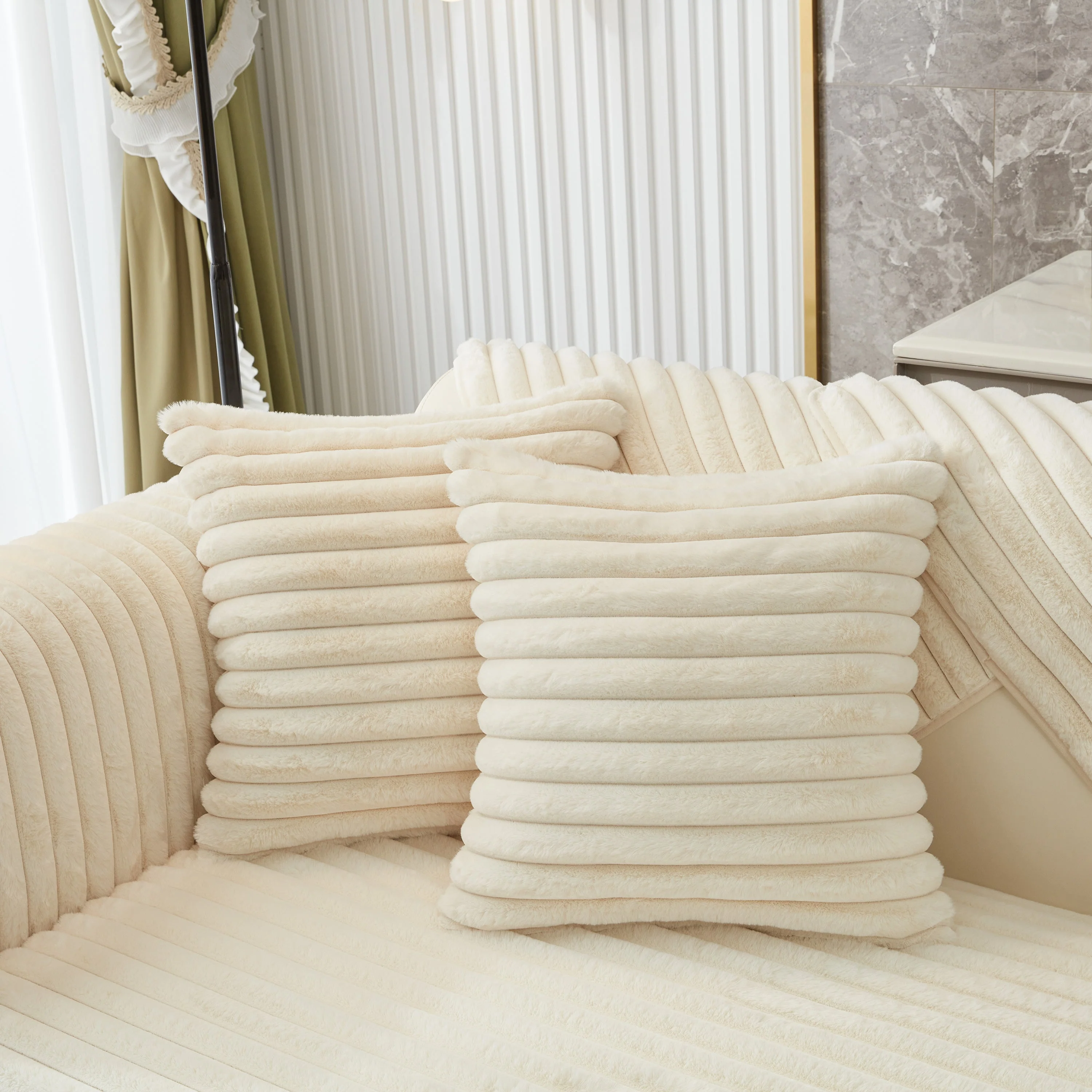 Winter Thickened Rabbit Plush Non-slip Sofa Cushion, Faux Fur Fluffy Furniture Protector - Image 27