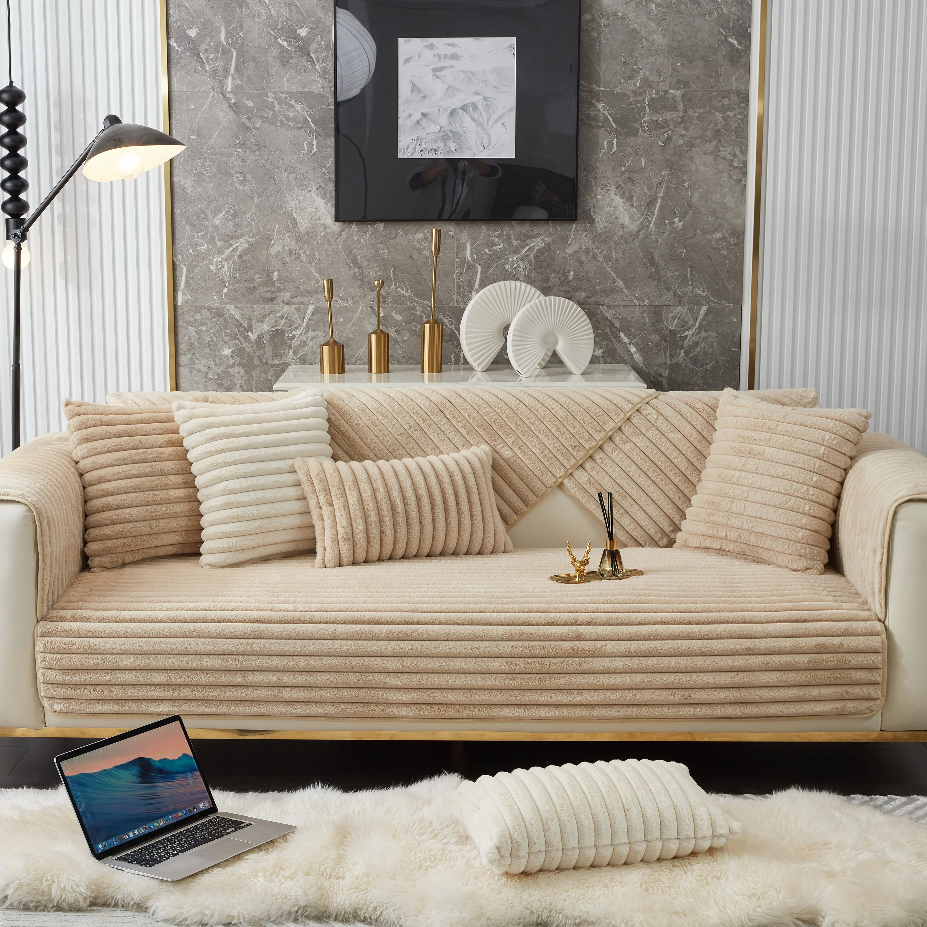 Winter Thickened Rabbit Plush Non-slip Sofa Cushion, Faux Fur Fluffy Furniture Protector - Image 32