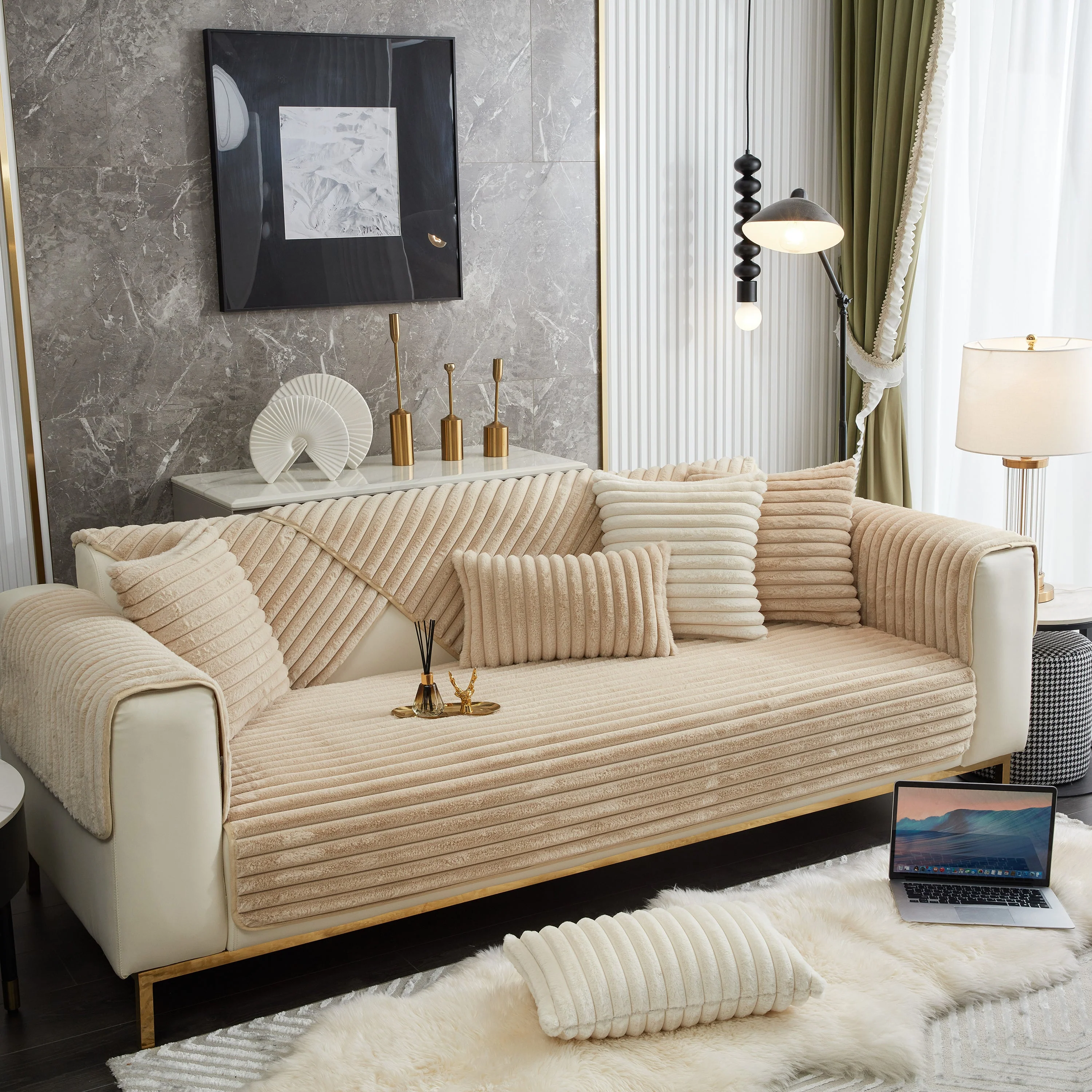 Winter Thickened Rabbit Plush Non-slip Sofa Cushion, Faux Fur Fluffy Furniture Protector - Image 33