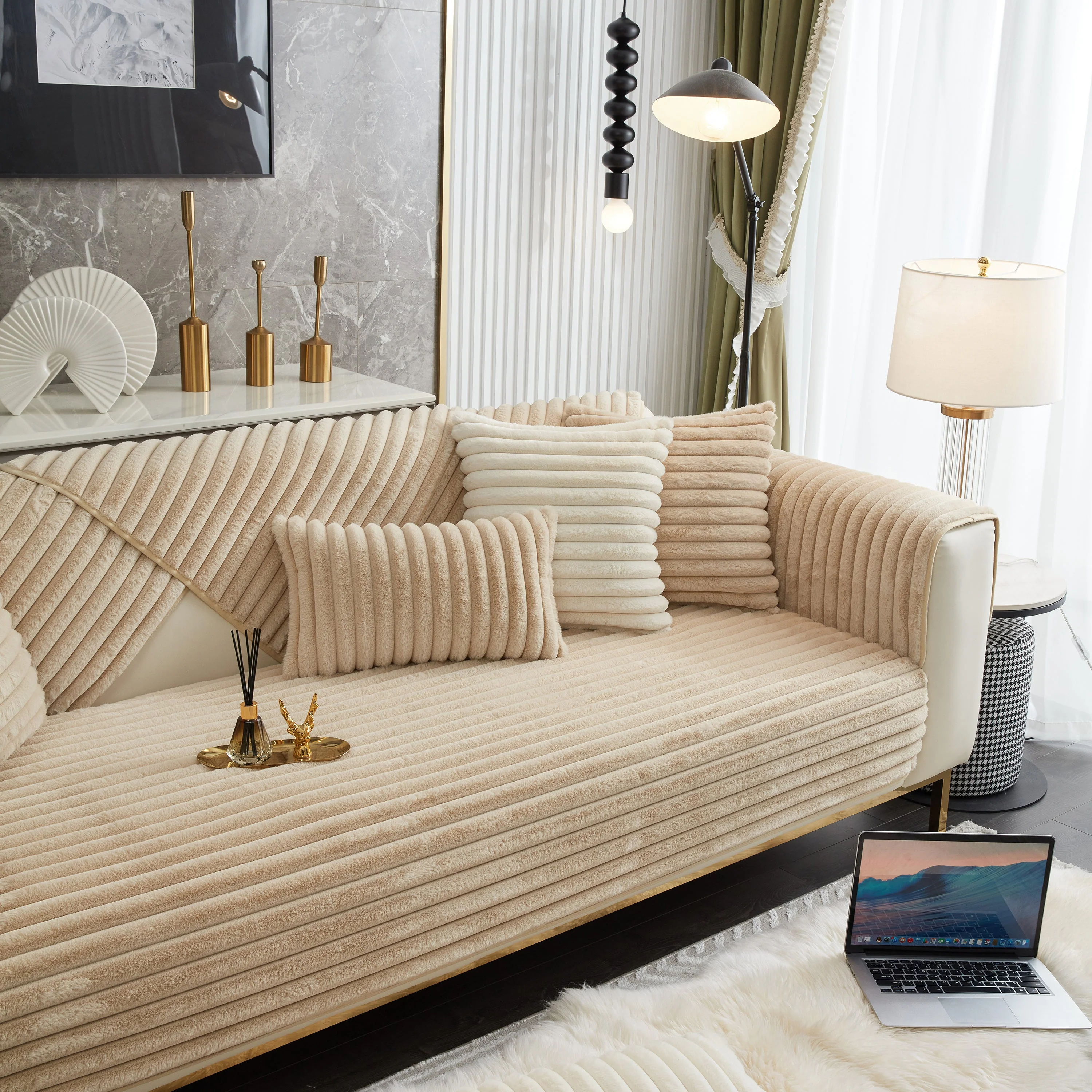 Winter Thickened Rabbit Plush Non-slip Sofa Cushion, Faux Fur Fluffy Furniture Protector - Image 34