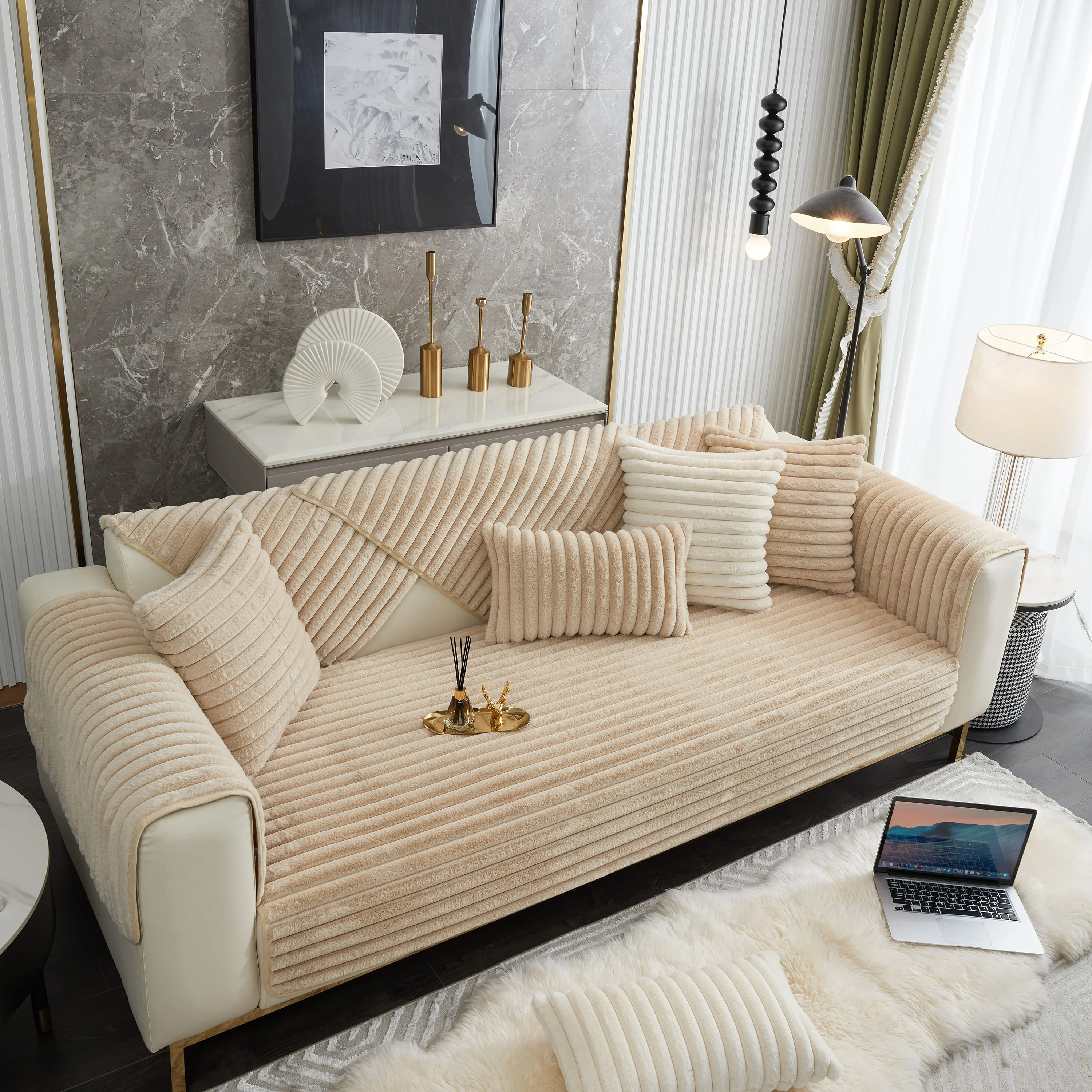 Winter Thickened Rabbit Plush Non-slip Sofa Cushion, Faux Fur Fluffy Furniture Protector - Image 35