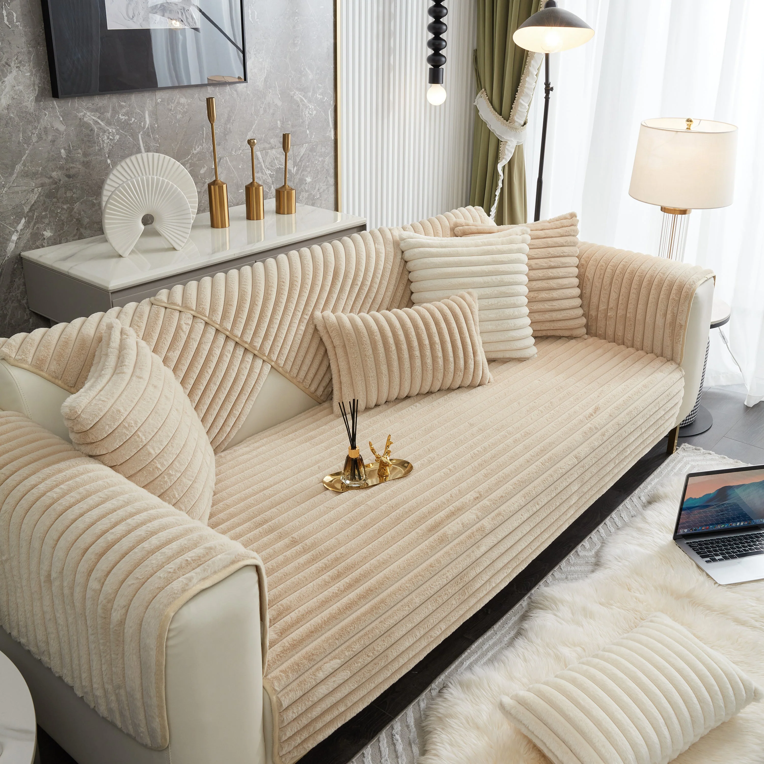 Winter Thickened Rabbit Plush Non-slip Sofa Cushion, Faux Fur Fluffy Furniture Protector - Image 37