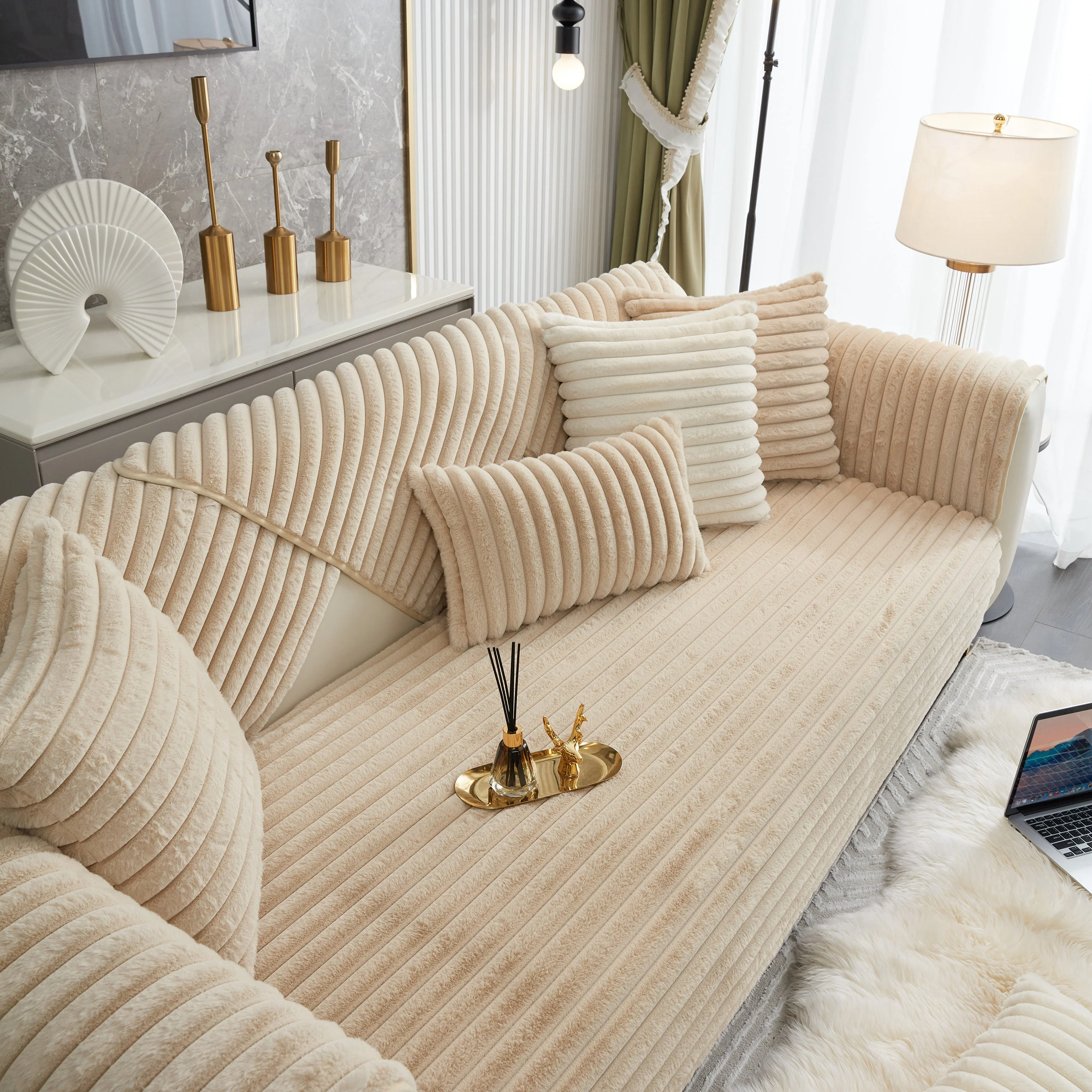 Winter Thickened Rabbit Plush Non-slip Sofa Cushion, Faux Fur Fluffy Furniture Protector - Image 38