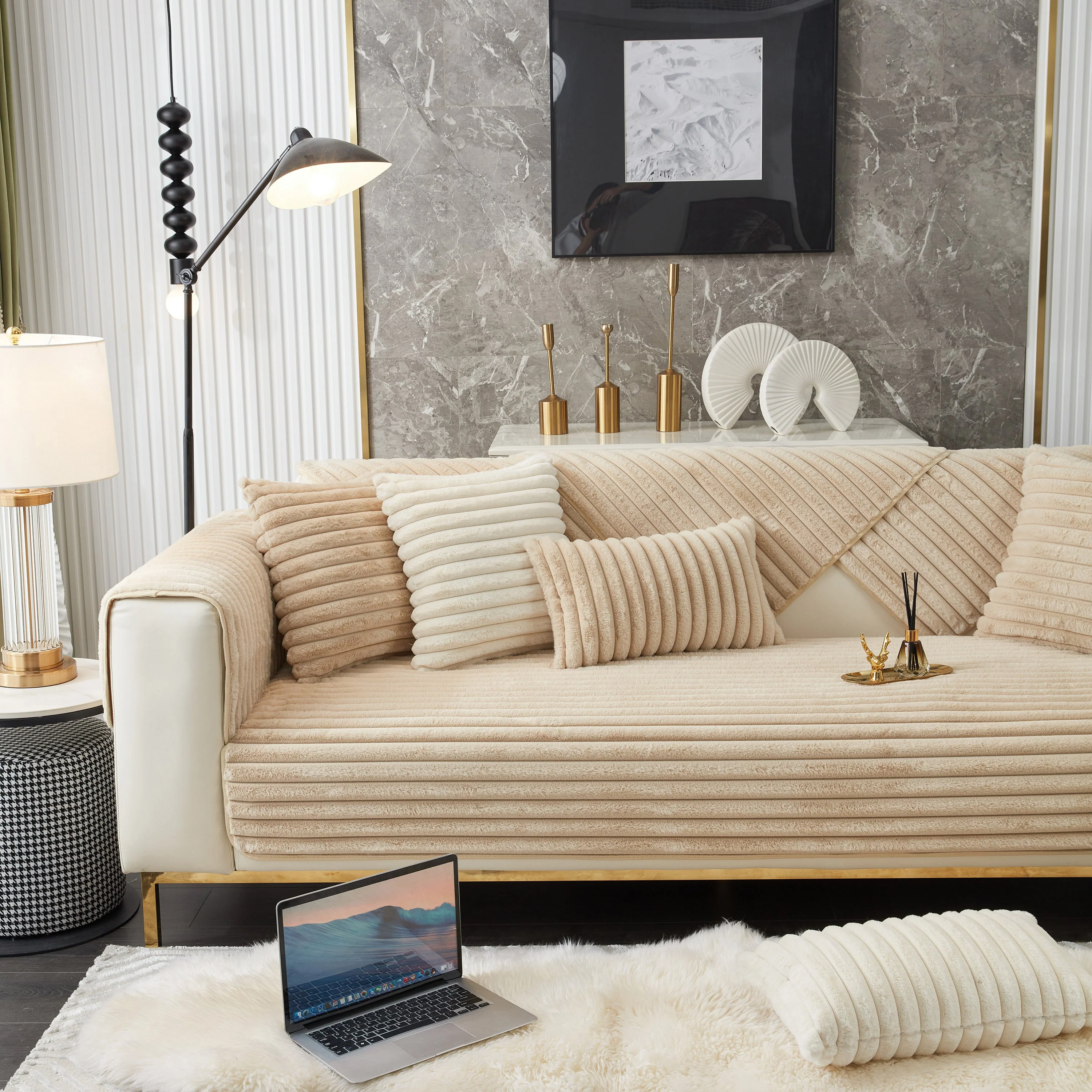 Winter Thickened Rabbit Plush Non-slip Sofa Cushion, Faux Fur Fluffy Furniture Protector - Image 44