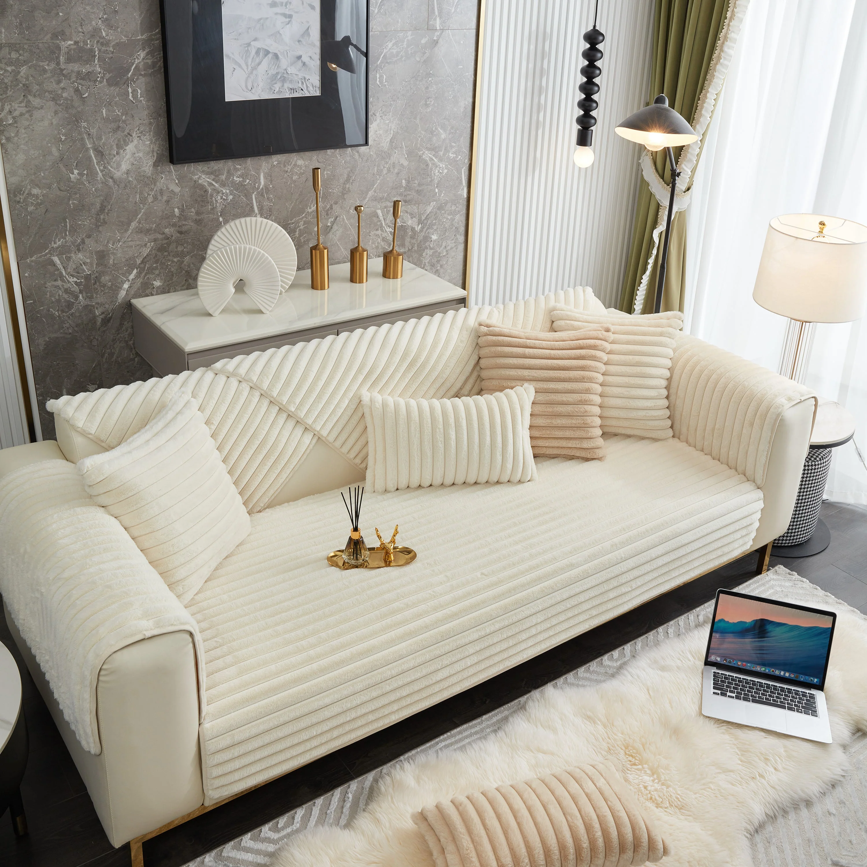 Winter Thickened Rabbit Plush Non-slip Sofa Cushion, Faux Fur Fluffy Furniture Protector - Image 5