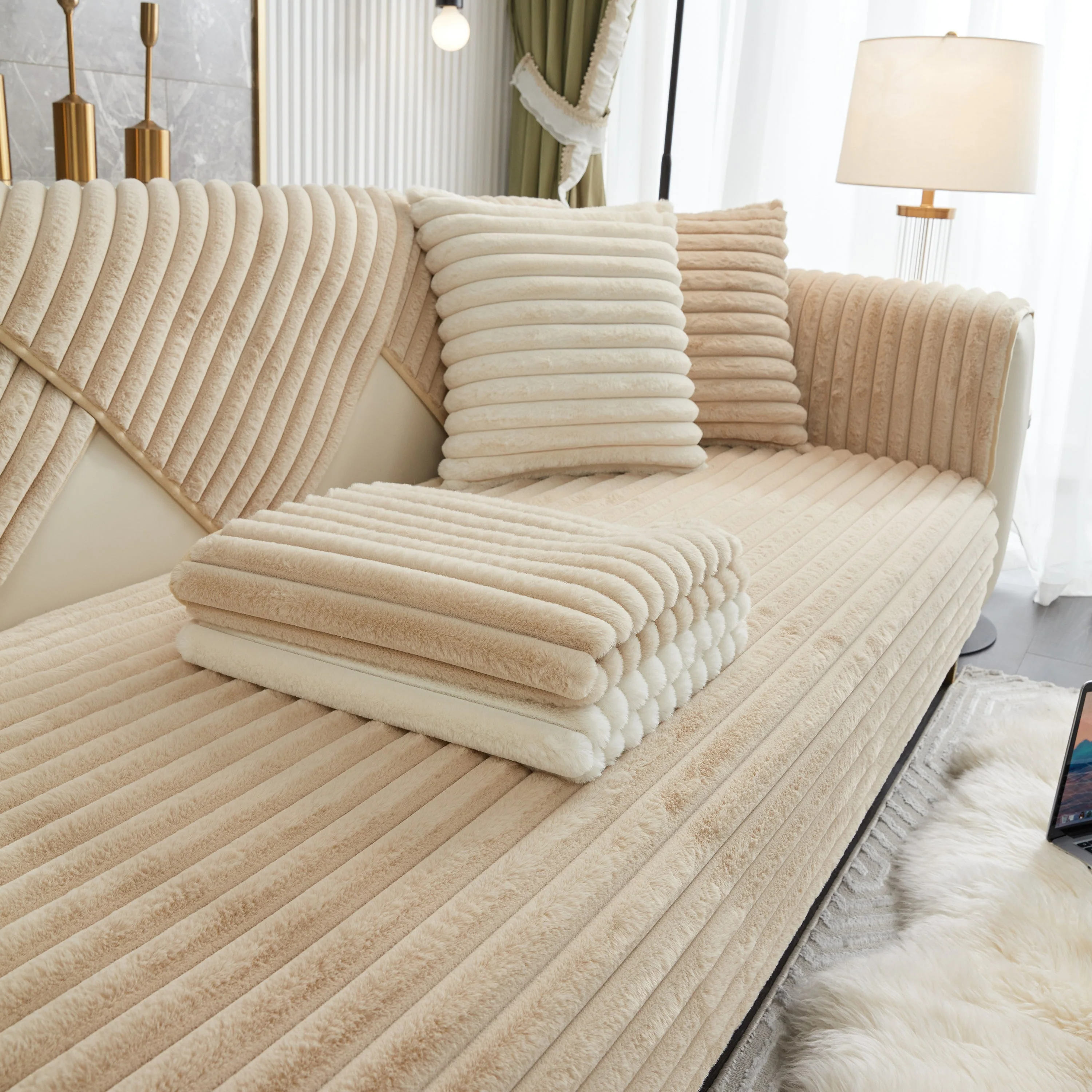 Winter Thickened Rabbit Plush Non-slip Sofa Cushion, Faux Fur Fluffy Furniture Protector - Image 54