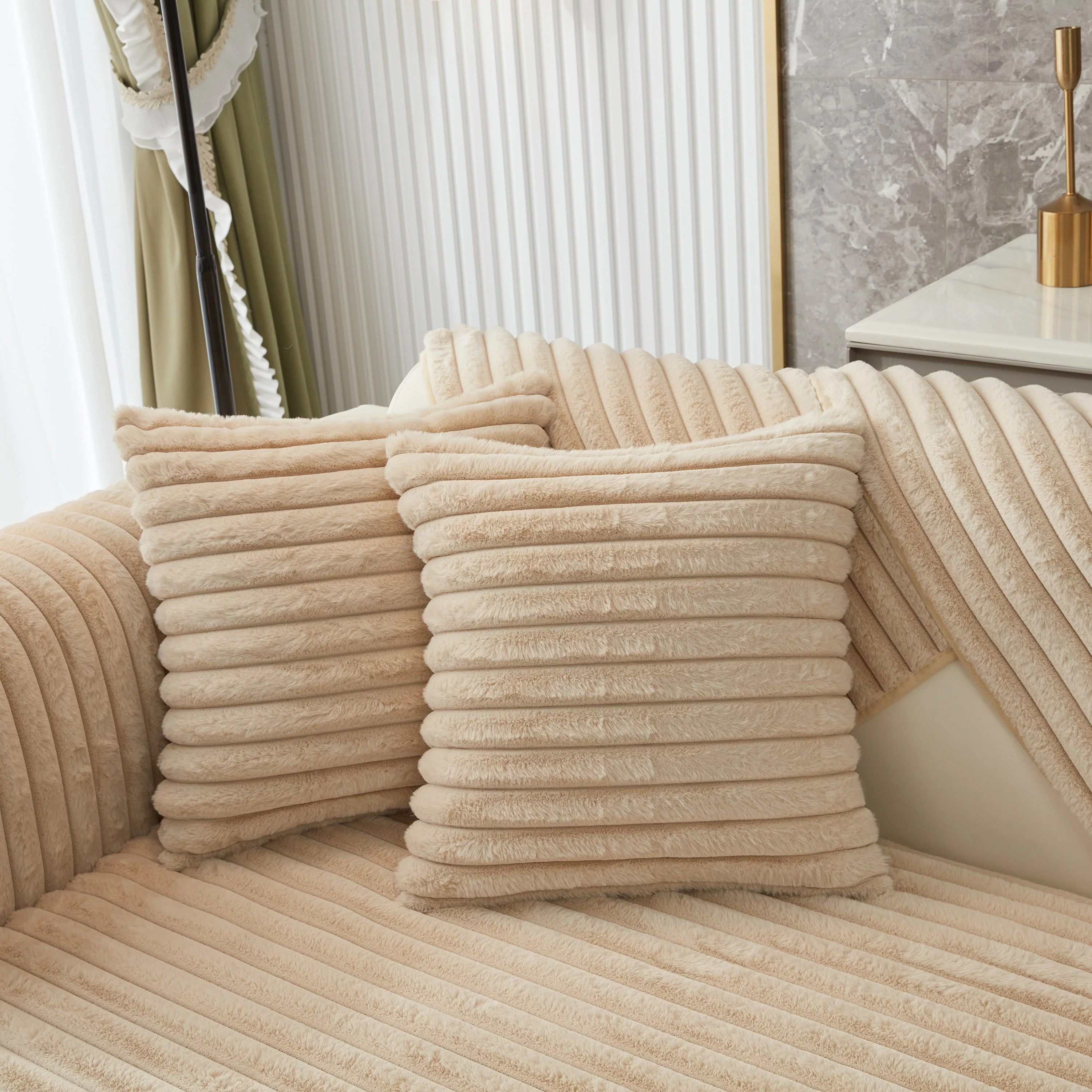 Winter Thickened Rabbit Plush Non-slip Sofa Cushion, Faux Fur Fluffy Furniture Protector - Image 56