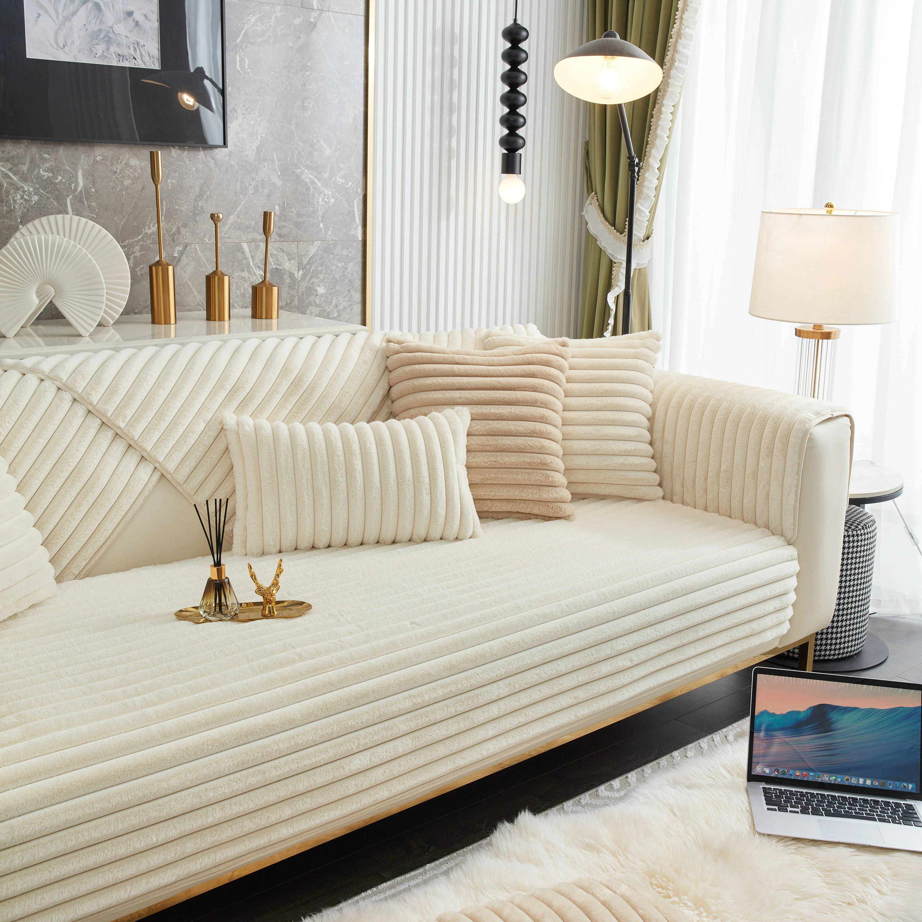 Winter Thickened Rabbit Plush Non-slip Sofa Cushion, Faux Fur Fluffy Furniture Protector - Image 6