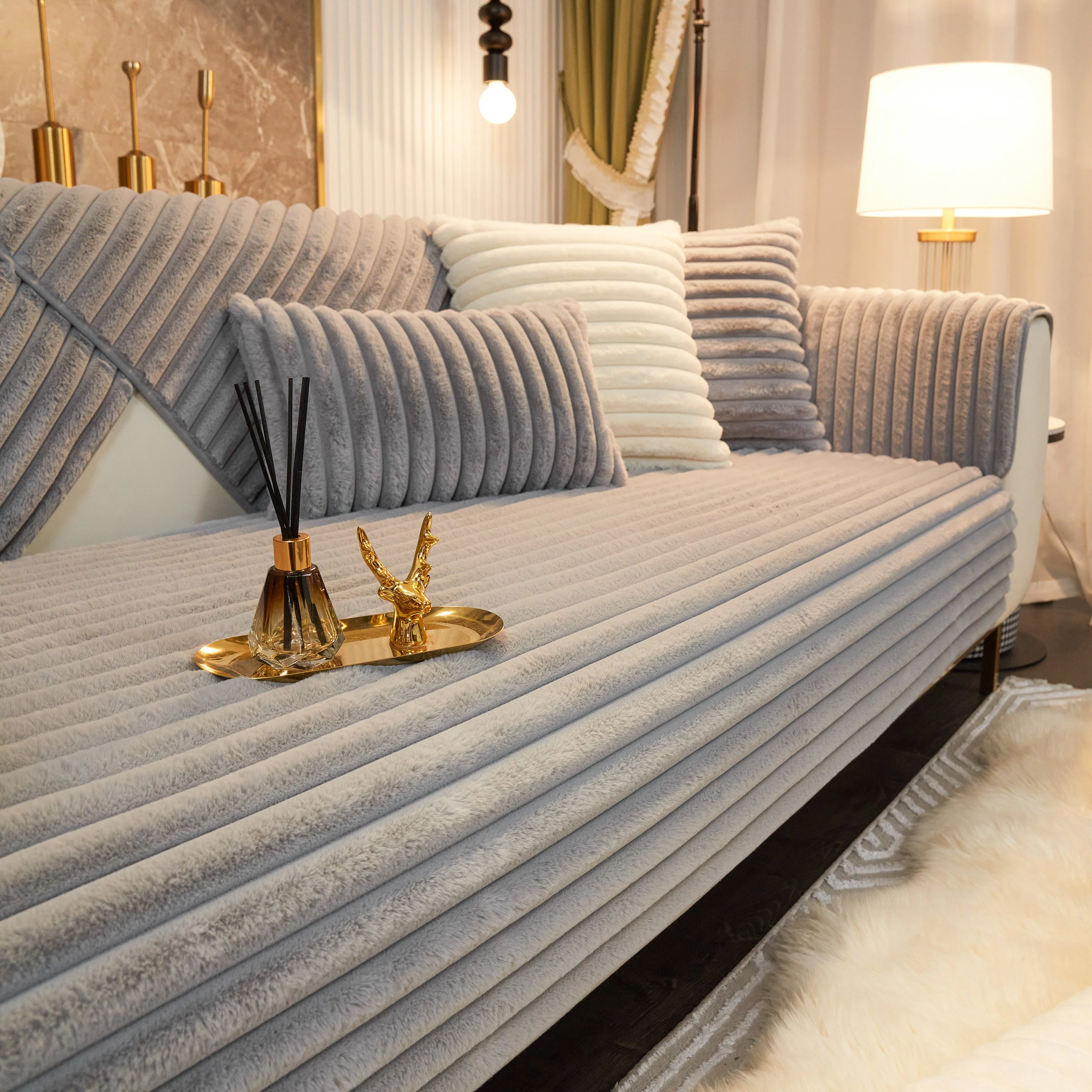 Winter Thickened Rabbit Plush Non-slip Sofa Cushion, Faux Fur Fluffy Furniture Protector - Image 69