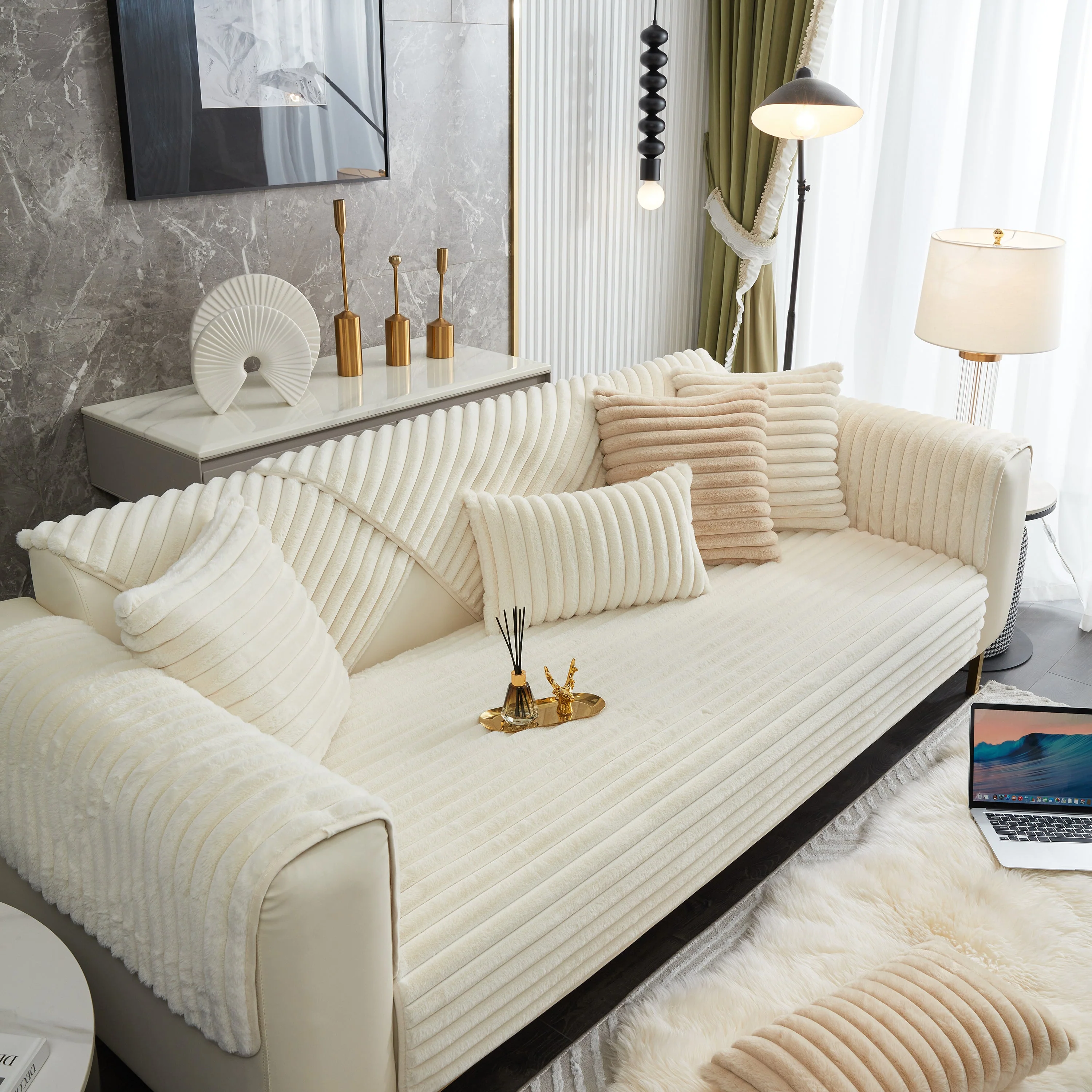 Winter Thickened Rabbit Plush Non-slip Sofa Cushion, Faux Fur Fluffy Furniture Protector - Image 7
