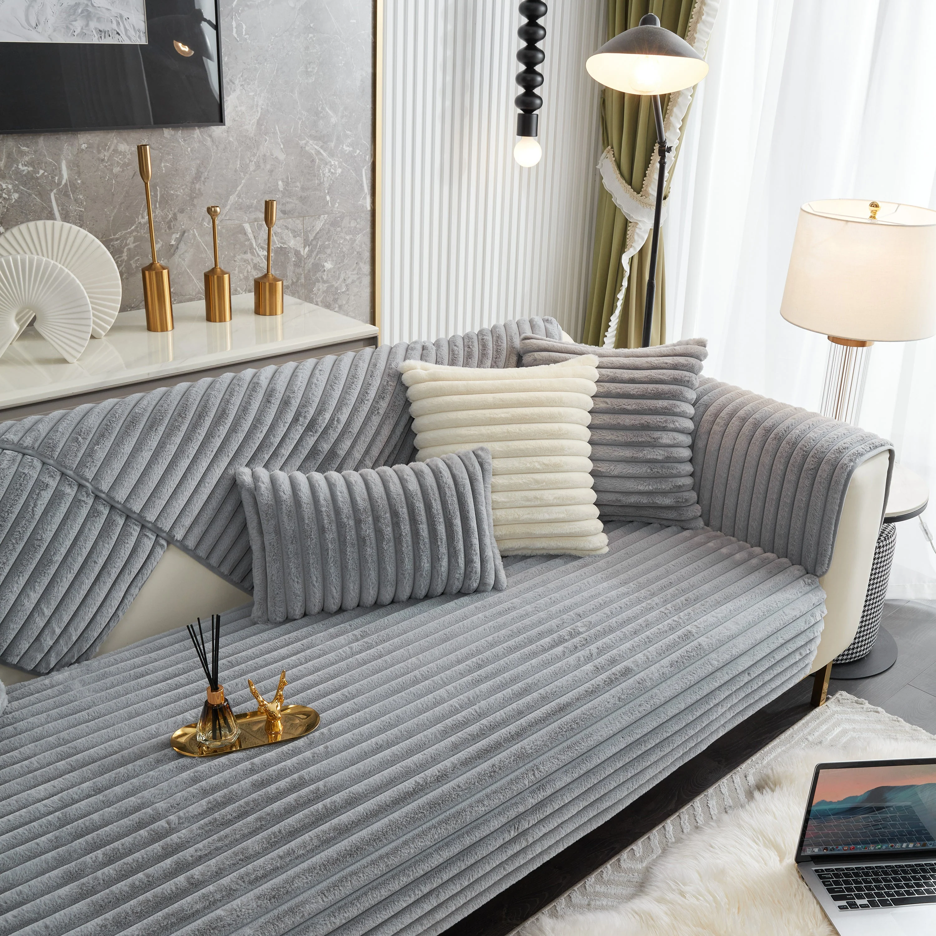 Winter Thickened Rabbit Plush Non-slip Sofa Cushion, Faux Fur Fluffy Furniture Protector - Image 72