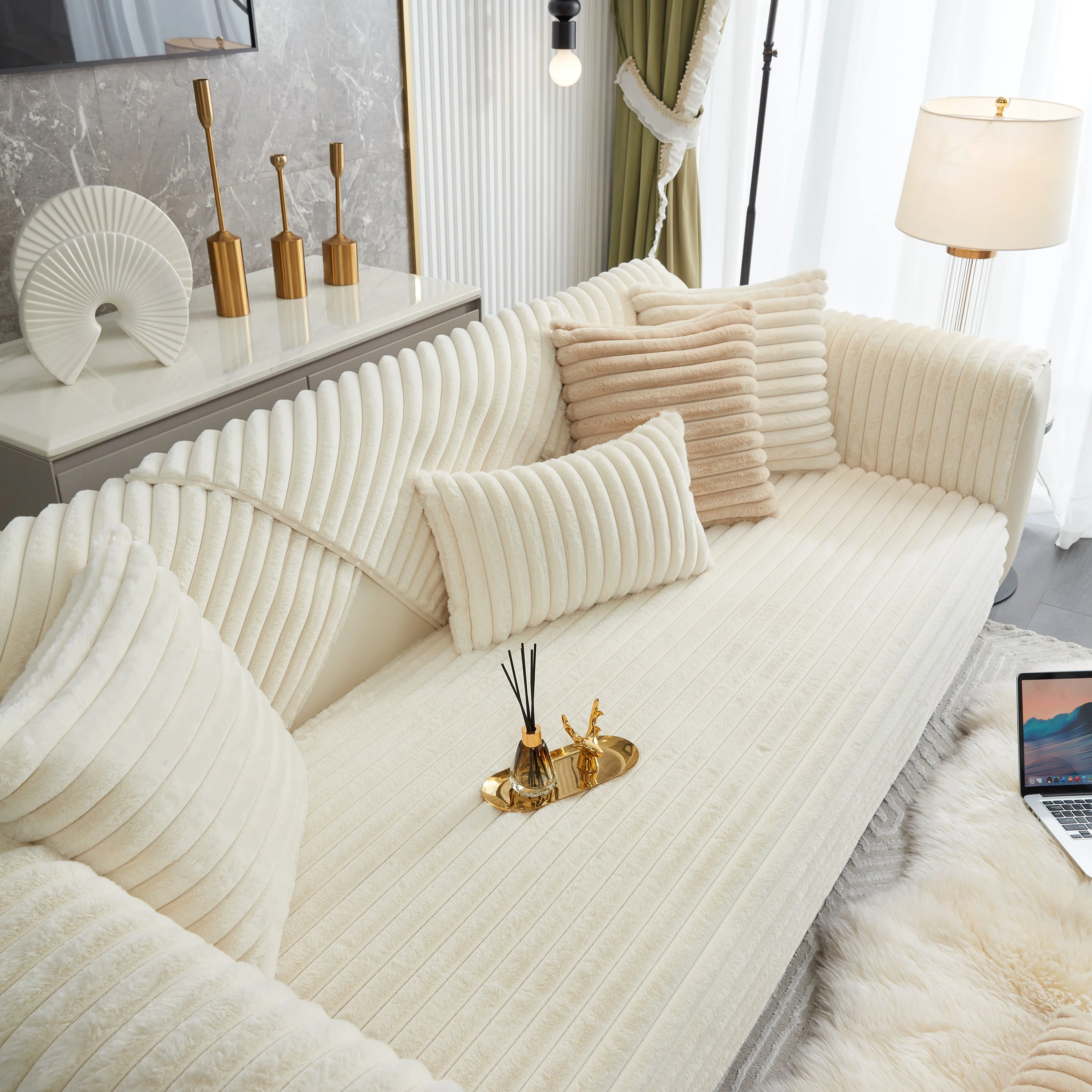 Winter Thickened Rabbit Plush Non-slip Sofa Cushion, Faux Fur Fluffy Furniture Protector - Image 8