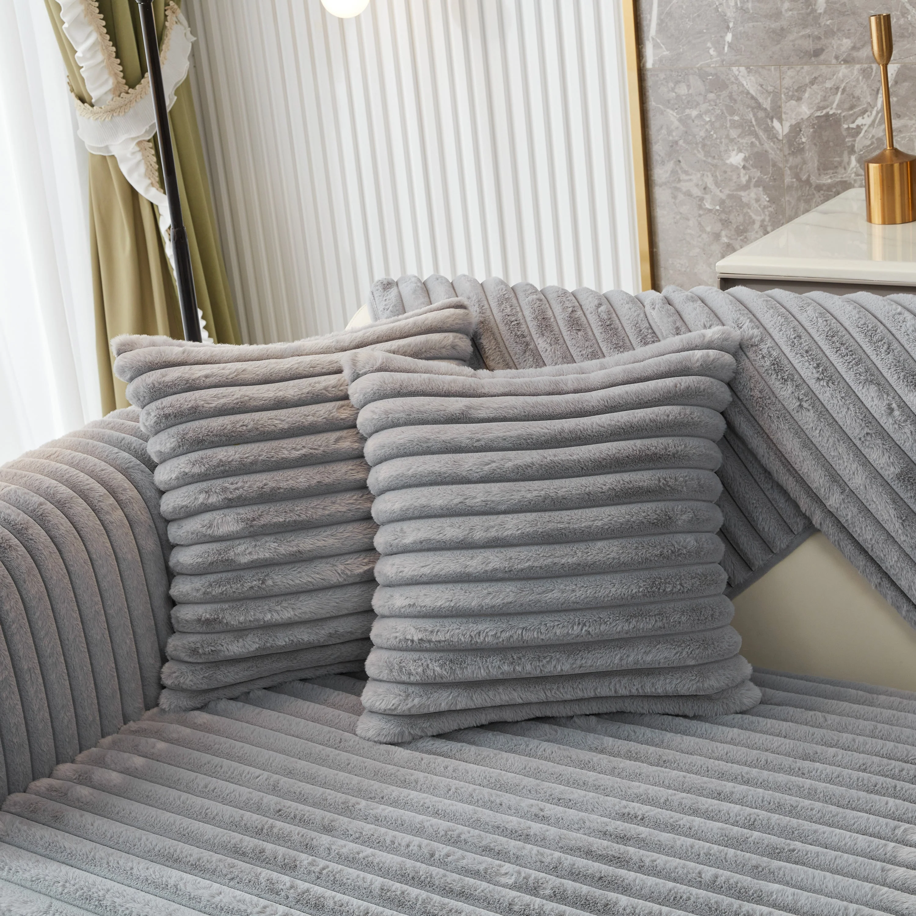 Winter Thickened Rabbit Plush Non-slip Sofa Cushion, Faux Fur Fluffy Furniture Protector - Image 81
