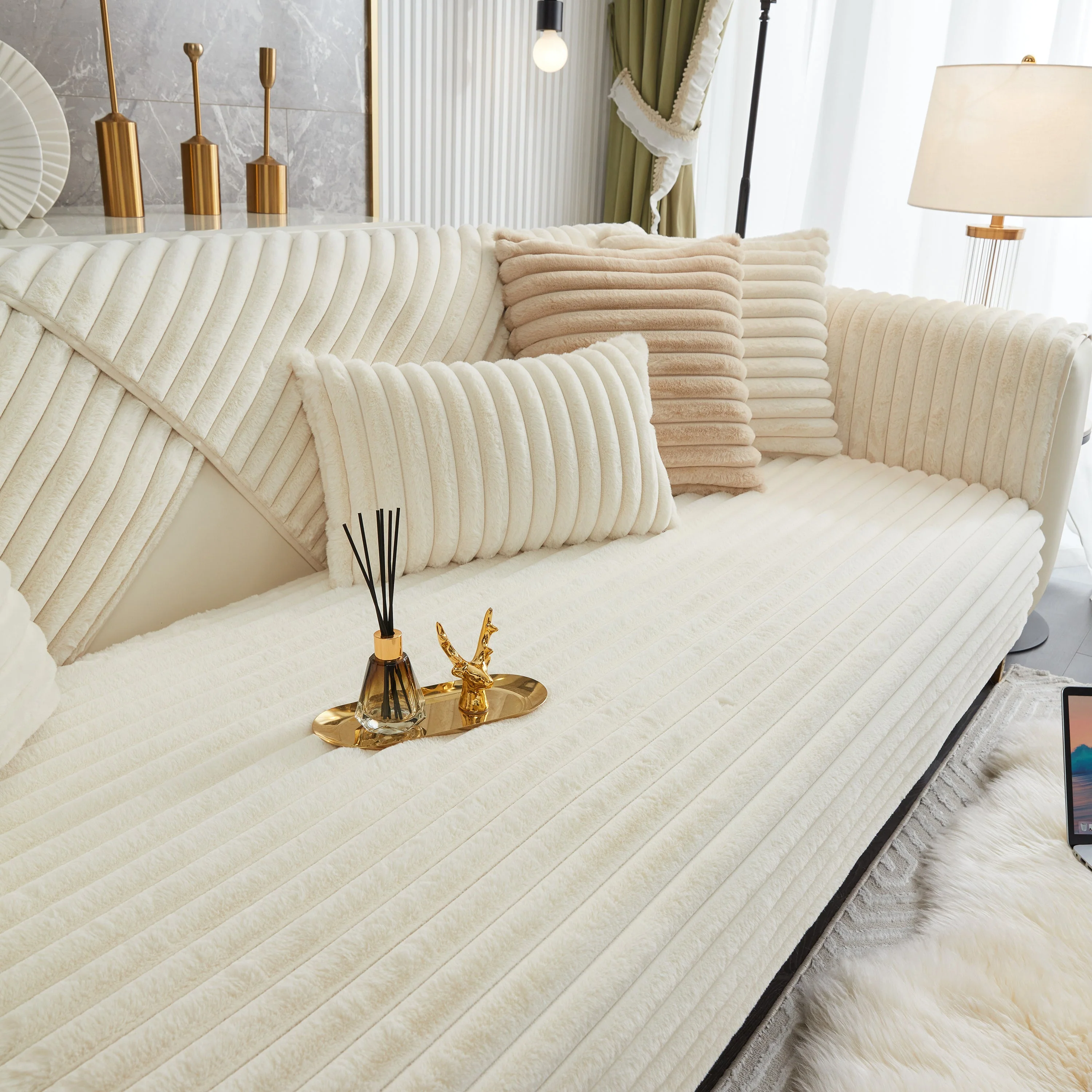 Winter Thickened Rabbit Plush Non-slip Sofa Cushion, Faux Fur Fluffy Furniture Protector - Image 9