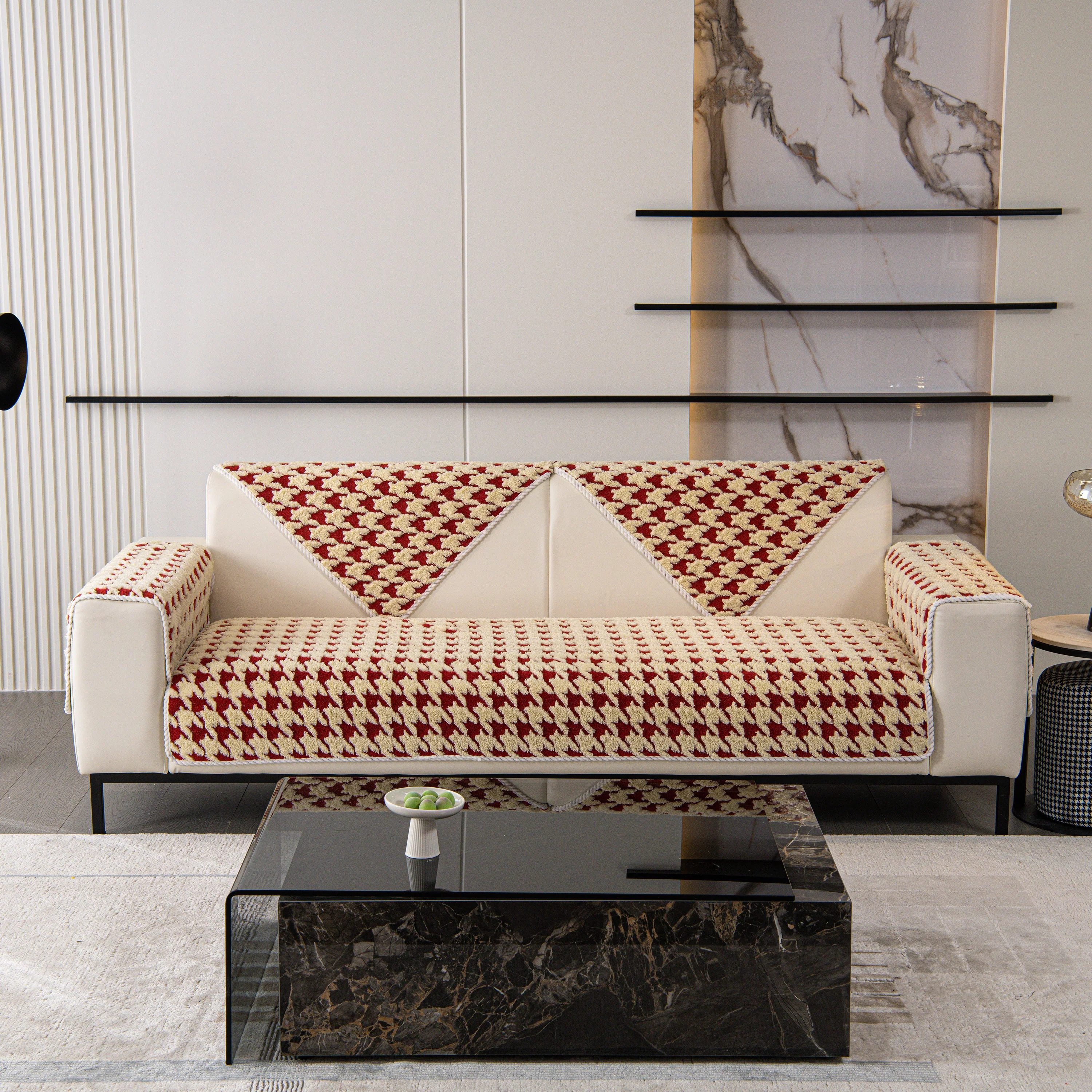 Winter Thickened Sherpa Fleece Houndstooth Sofa Cushion, Non-slip Sofa Cover with Plush - Image 10