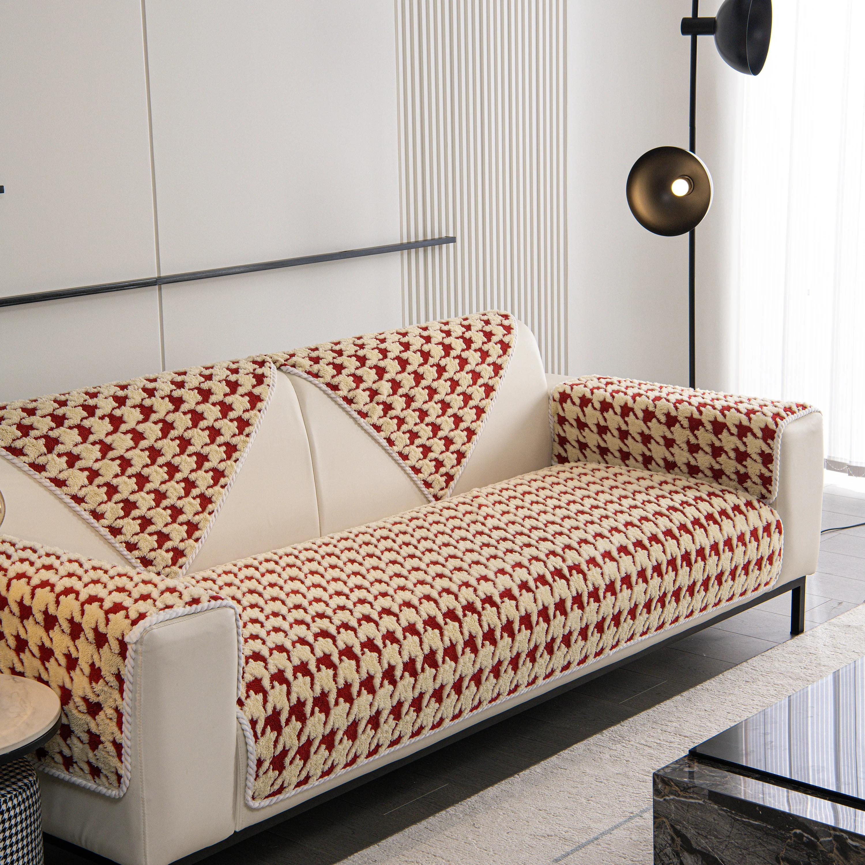 Winter Thickened Sherpa Fleece Houndstooth Sofa Cushion, Non-slip Sofa Cover with Plush - Image 11