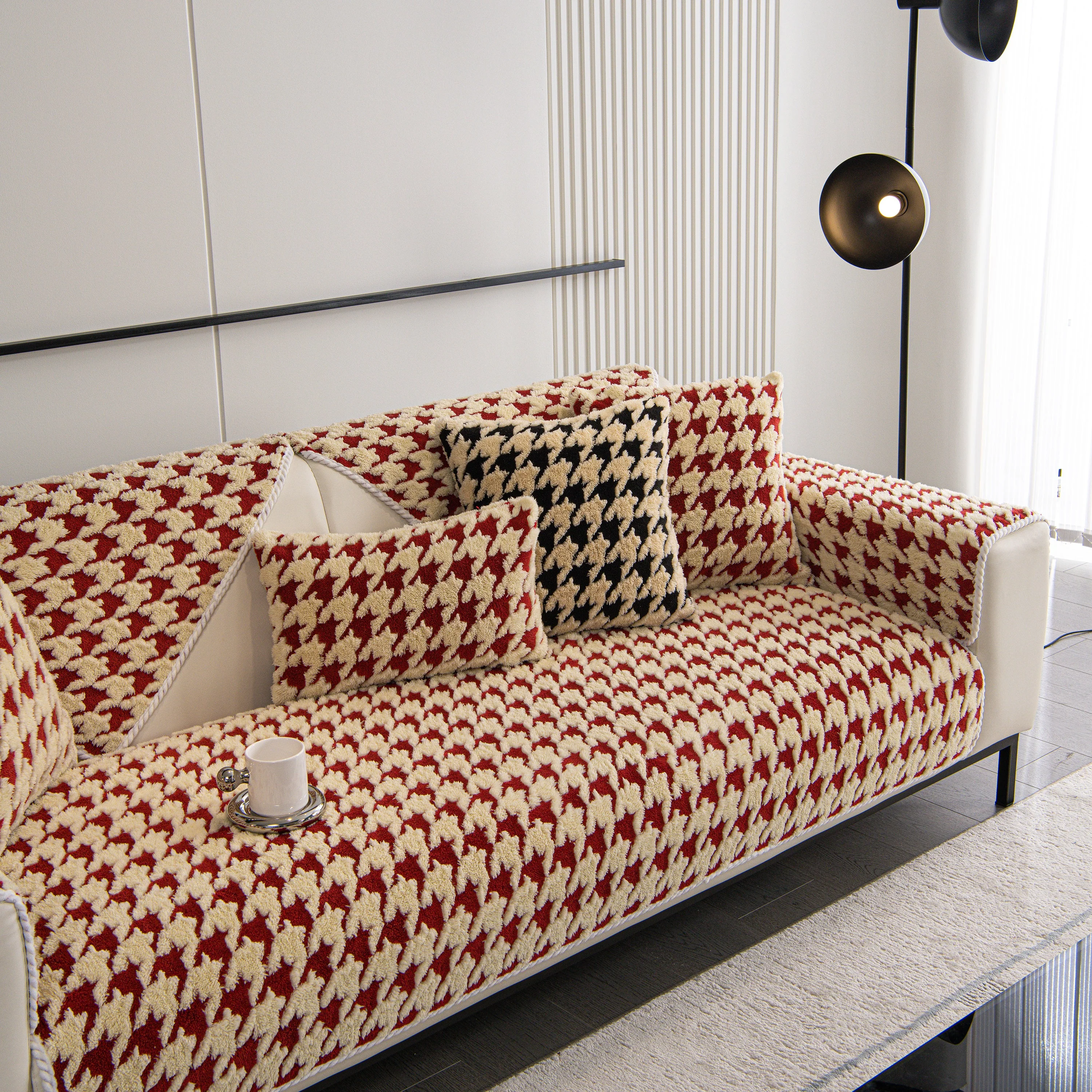 Winter Thickened Sherpa Fleece Houndstooth Sofa Cushion, Non-slip Sofa Cover with Plush - Image 20