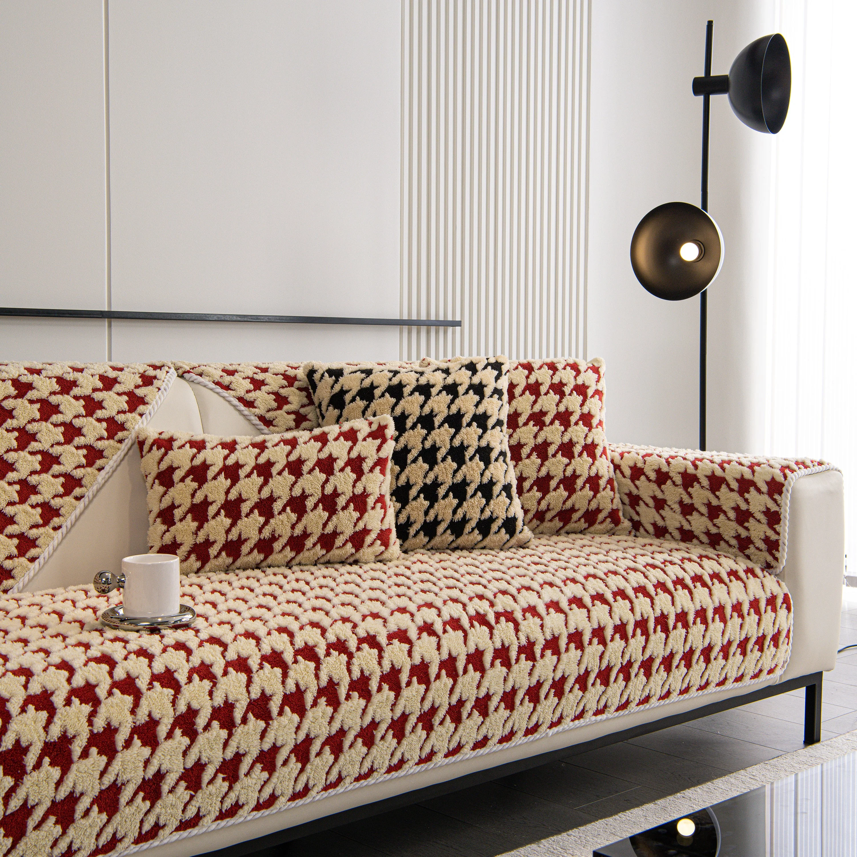 Winter Thickened Sherpa Fleece Houndstooth Sofa Cushion, Non-slip Sofa Cover with Plush - Image 21