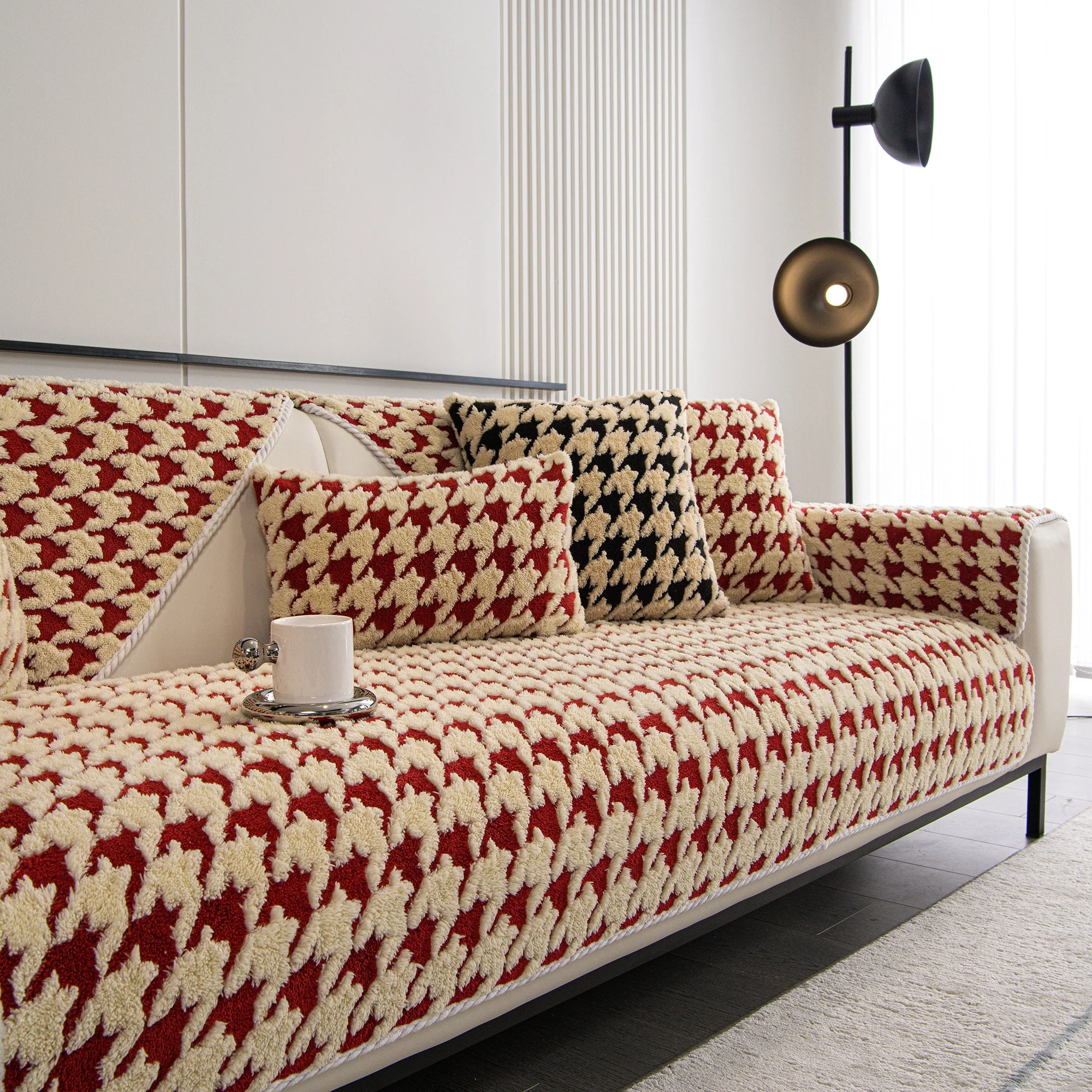 Winter Thickened Sherpa Fleece Houndstooth Sofa Cushion, Non-slip Sofa Cover with Plush - Image 22