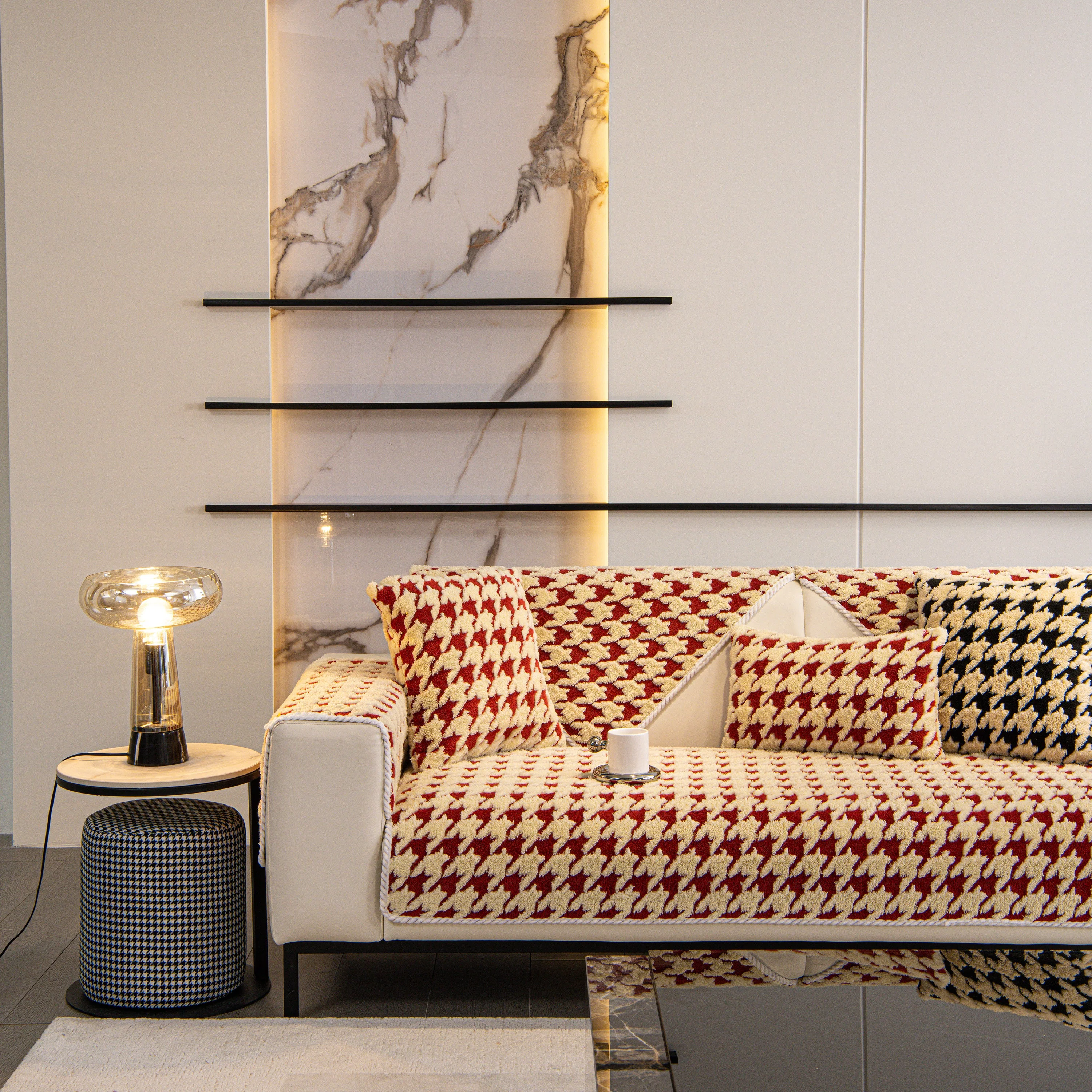 Winter Thickened Sherpa Fleece Houndstooth Sofa Cushion, Non-slip Sofa Cover with Plush - Image 26