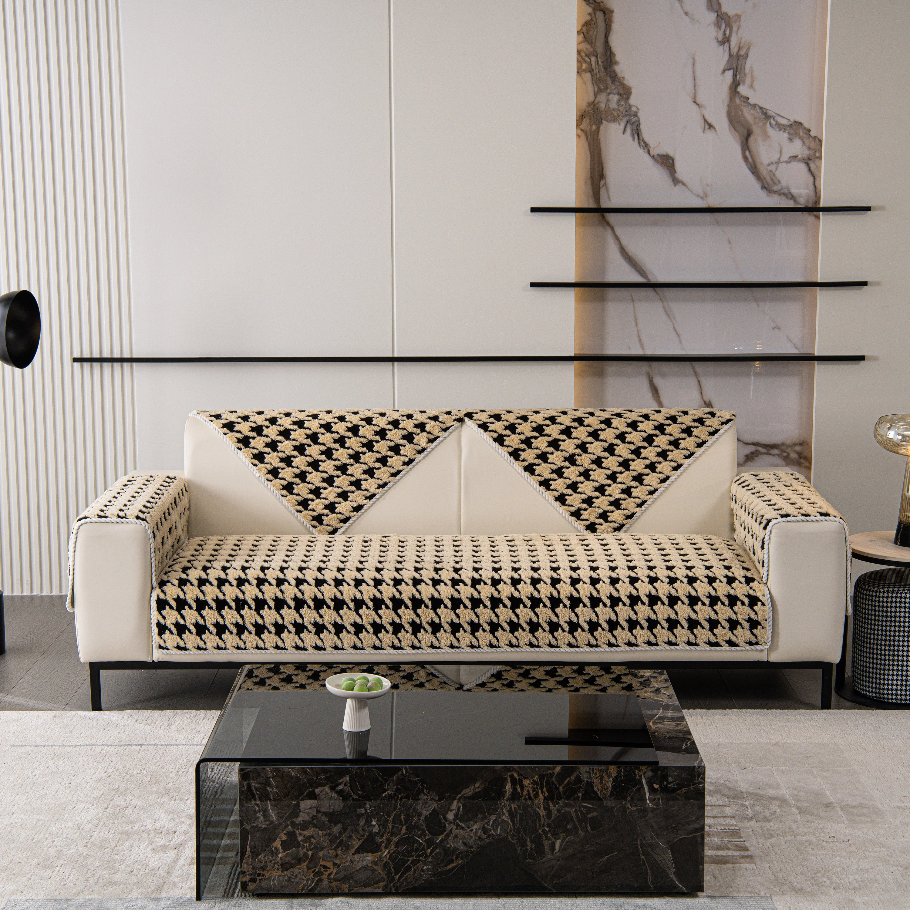 Winter Thickened Sherpa Fleece Houndstooth Sofa Cushion, Non-slip Sofa Cover with Plush - Image 34